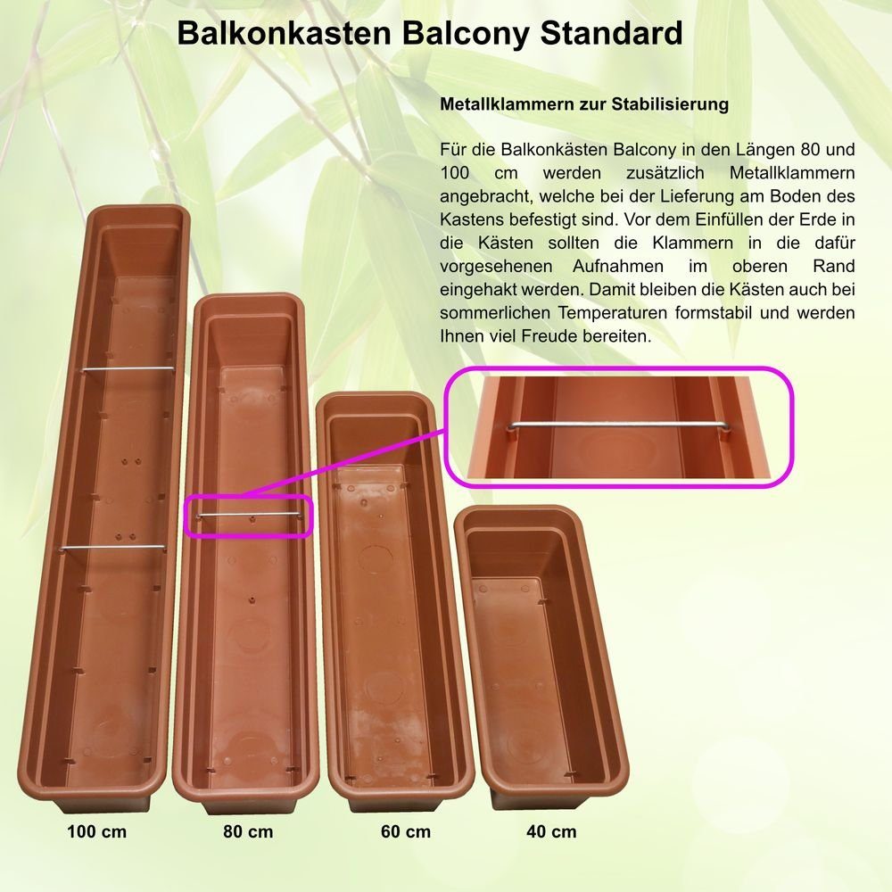 Heimwerkercenter Balkonkasten MePla Balkonkasten Balcony 40cm, Untersetzer - Terra -