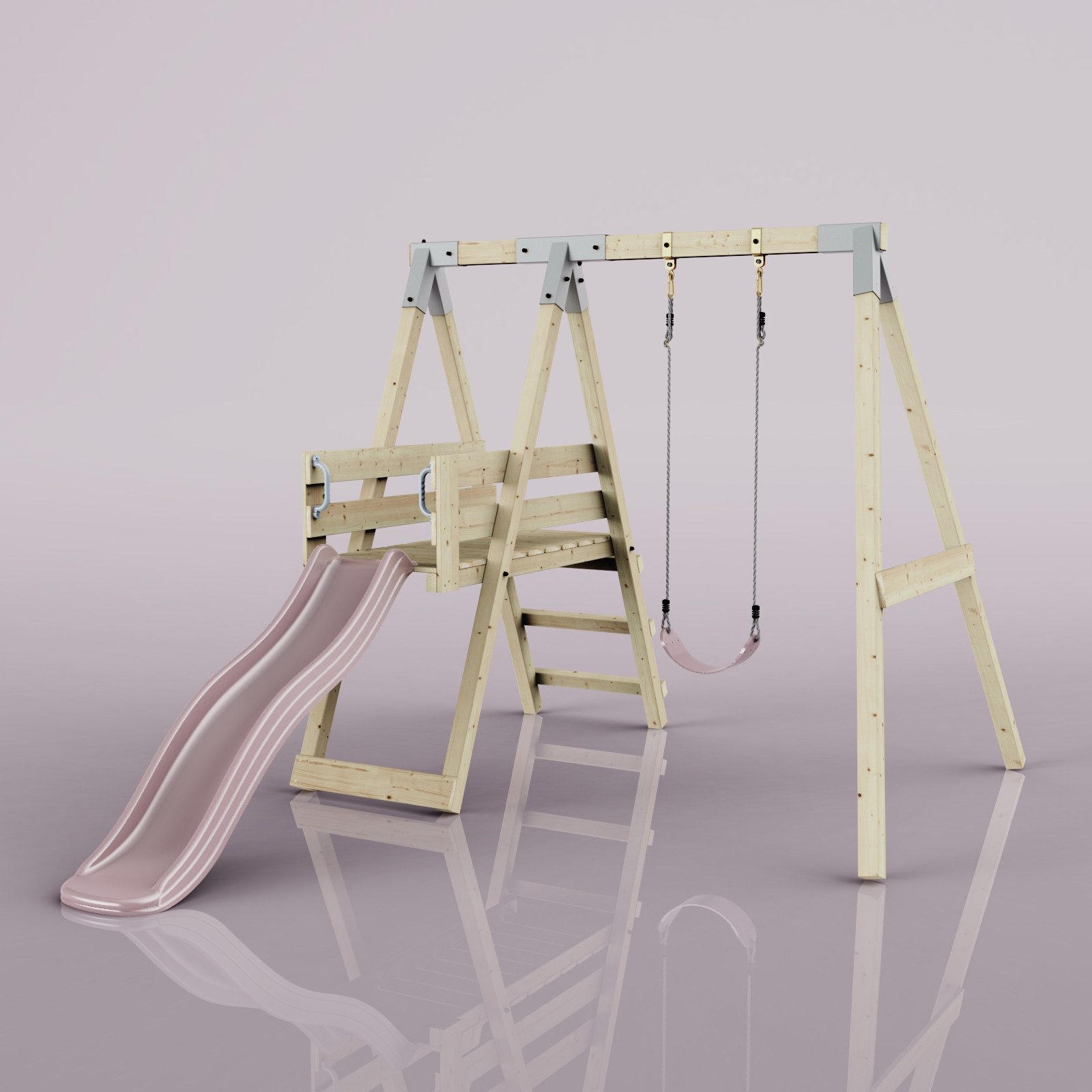 OutdoorToys Schaukelkombination Schaukel Amsel, aus Holz mit Rutsche, in Altrosa