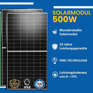 EPP.Solar Solaranlage 1000W/800W Photovoltaik Balkonkraftwerk inkl. 500W Solarmodule, 1000,00 W, Monokristallin, (Komplettset mit Halterung Stockschrauben PV-Montage Balkon Mini-PV Anlage, DEYE WLAN Wechselrichter 600W Upgradebar auf 800W), Balkon-Solaranlage steckerfertig für Ihr Haus und Plug & Play