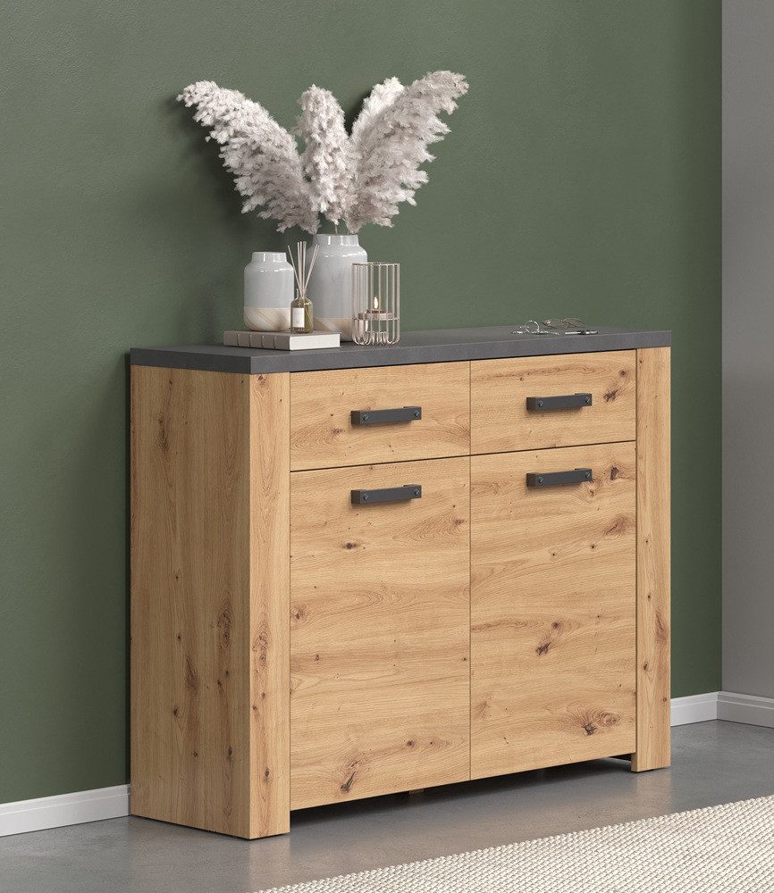 Sideboard Kommode Follow, Artisan Eiche / Matera grau