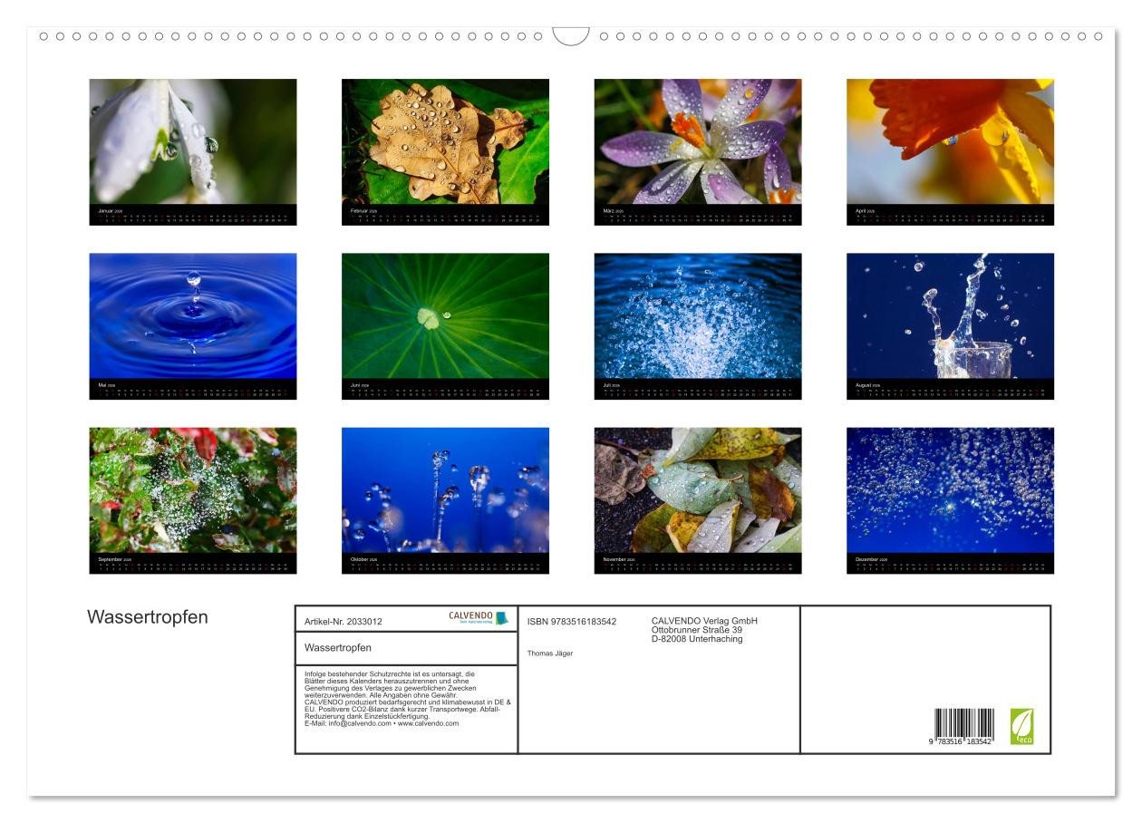Thumbnail - CALVENDO Wandkalender Wassertropfen (Wandkalender 2026 DIN A2 quer), CALVENDO Monatskalender