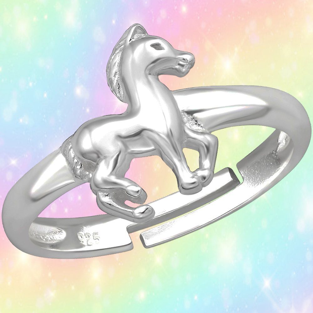 Limana Fingerring Kinderring echt 925 Silber verstellbarer Ring Pferd Kinderschmuck (inkl. Geschenkdose), Geschenk für Kinder Mädchen Weihnachten Geburtstag Nikolaus Ostern
