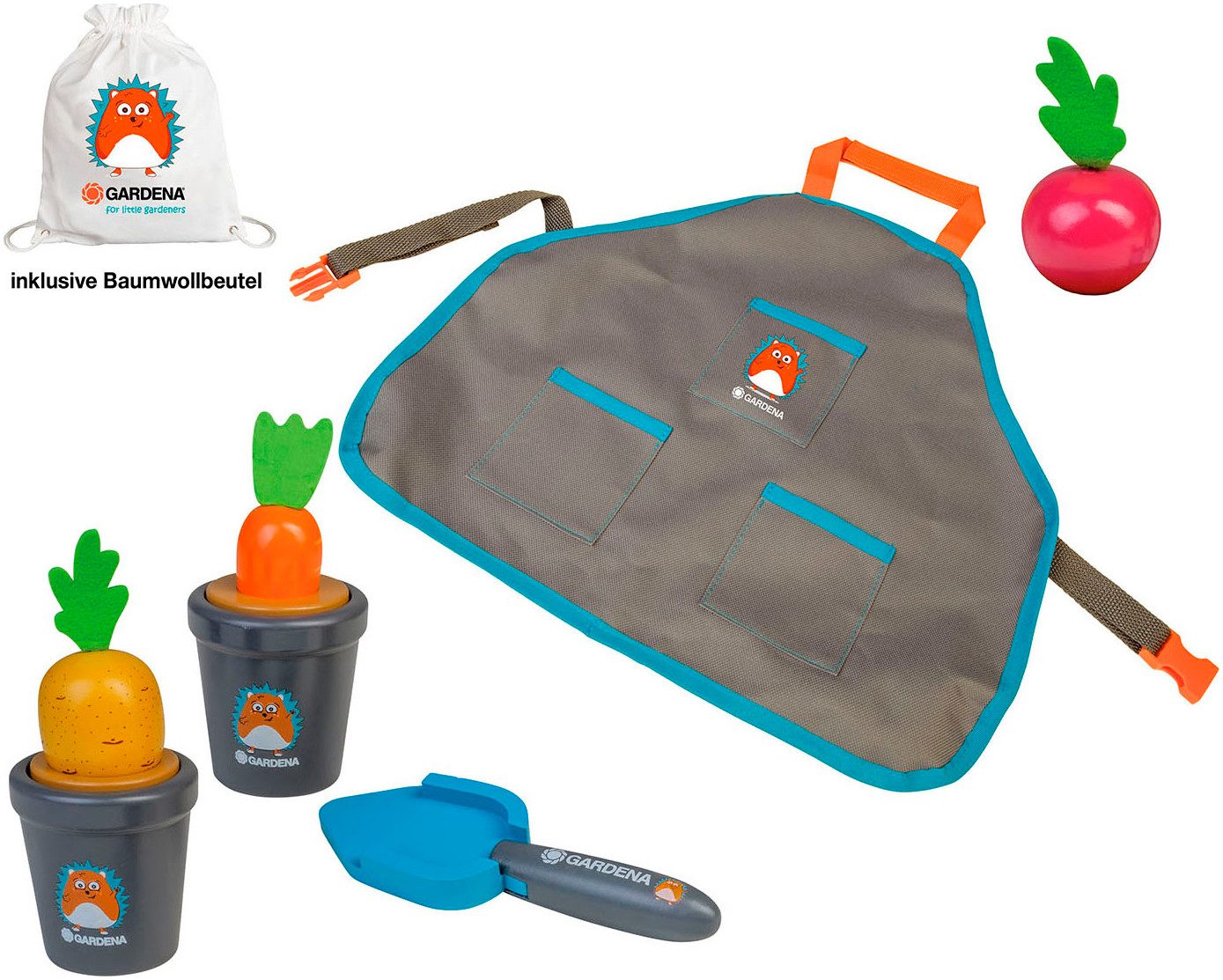 Happy People Steckspielzeug GARDENA Pflanz Set, (10-tlg), mit Gartenschürze und Holzschaufel