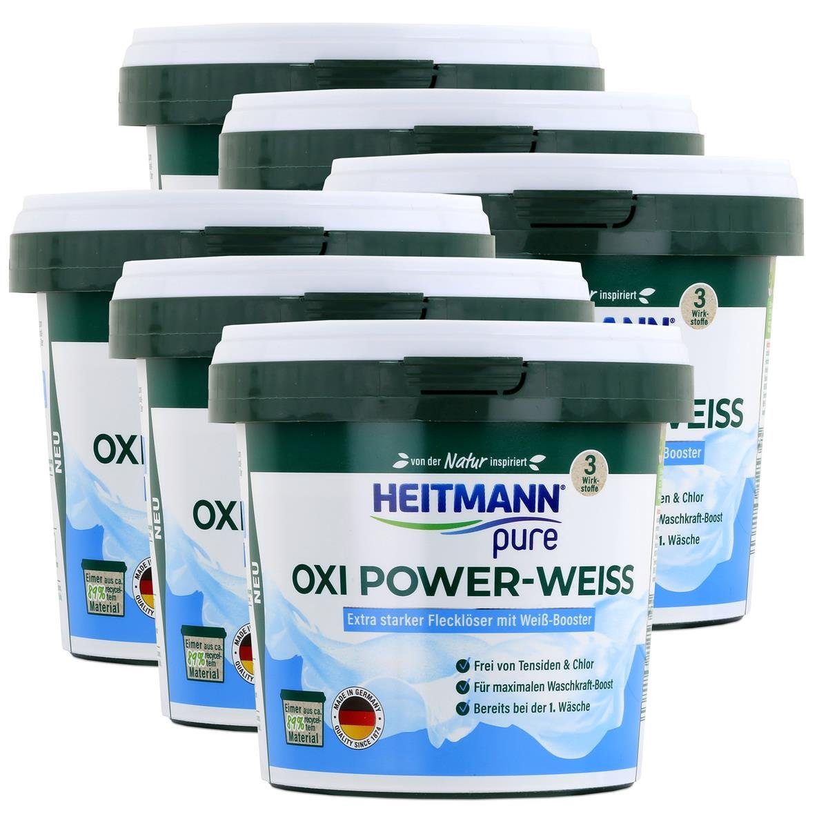 HEITMANN Heitmann pure Oxi Power-Weiss 500g - Flecklöser mit Weiß-Booster (6er Vollwaschmittel