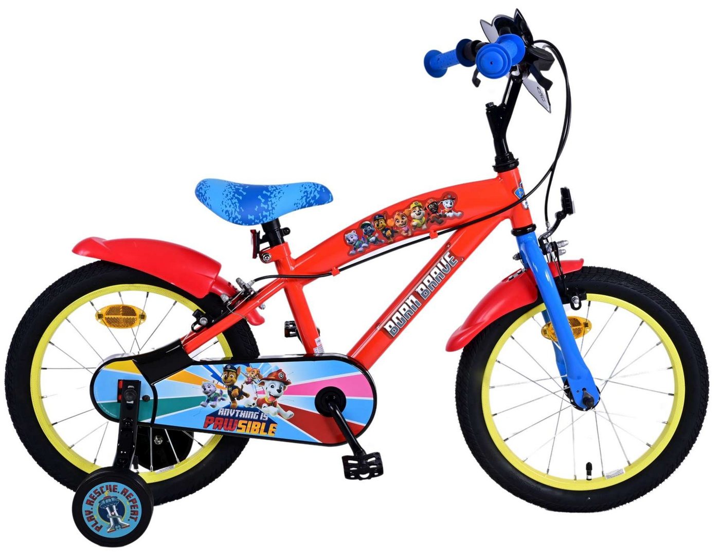 Volare Kinderfahrrad Paw Patrol - Jungen - 16 Zoll - Rot - Zwei Handbremsen, geschlossener Kettenkasten, Luftbereifung, Klingel, Stützräder