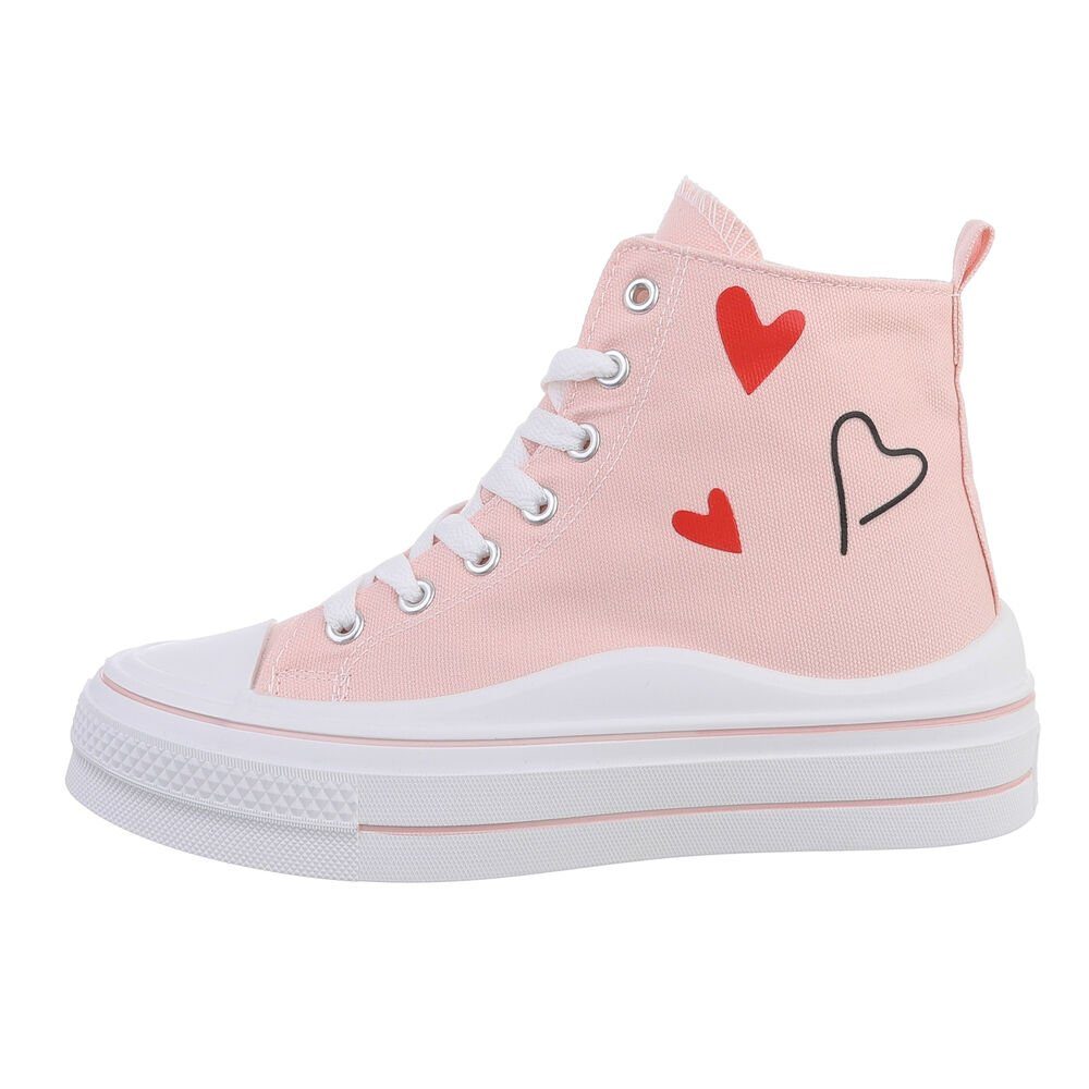 Ital-Design Damen High-Top Flach in Freizeit High Sneakers Rosa Sneakerboots