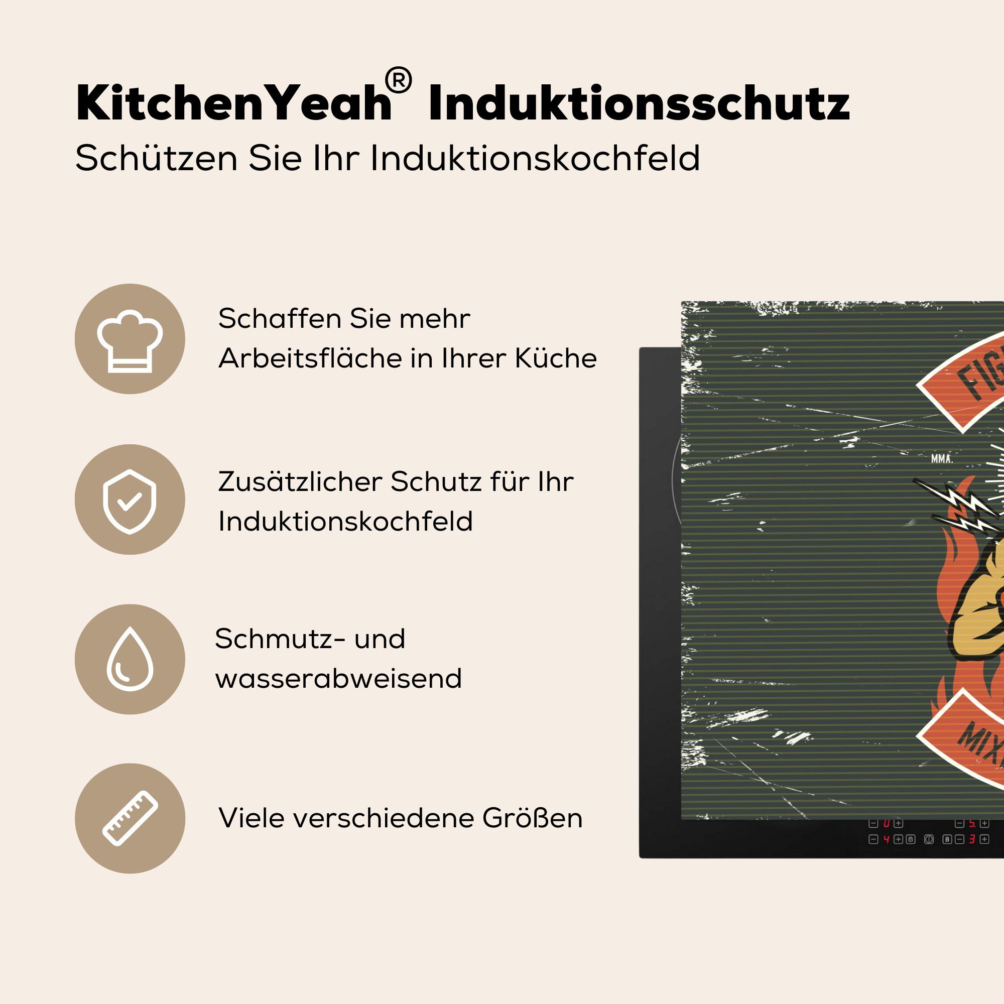 MuchoWow Herdblende-/Abdeckplatte Induktionskochfeld tlg), Zeichnung, Vinyl, Boxen Ceranfeldabdeckung - - für Retro Mann - die (1 cm, Schutz küche, 81x52