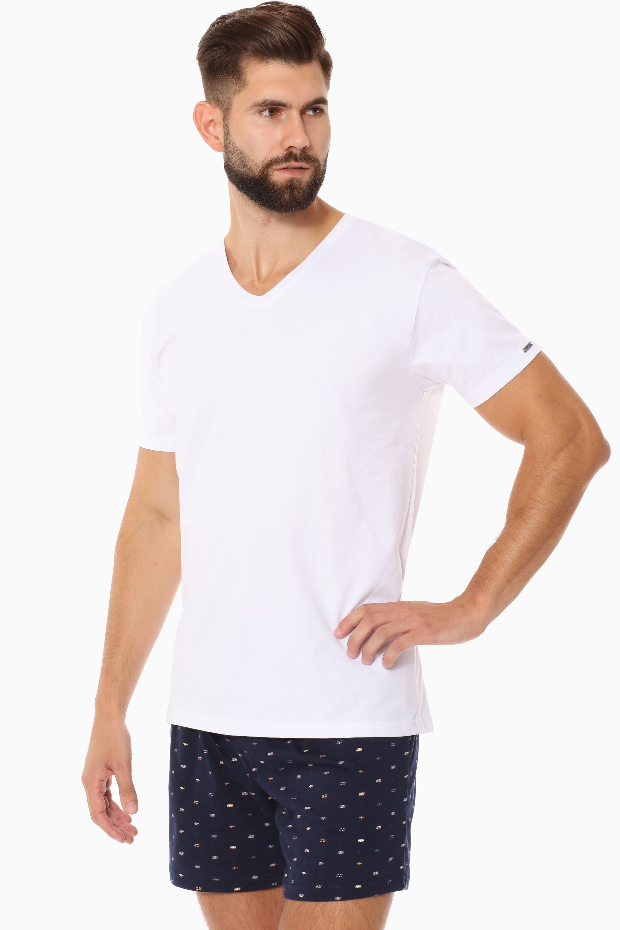 CR067 (1-tlg) (2 V-Ausschnitt mit T-Shirt Weiß/Weiß 2er Cornette Pack Pack) Herren T-Shirts