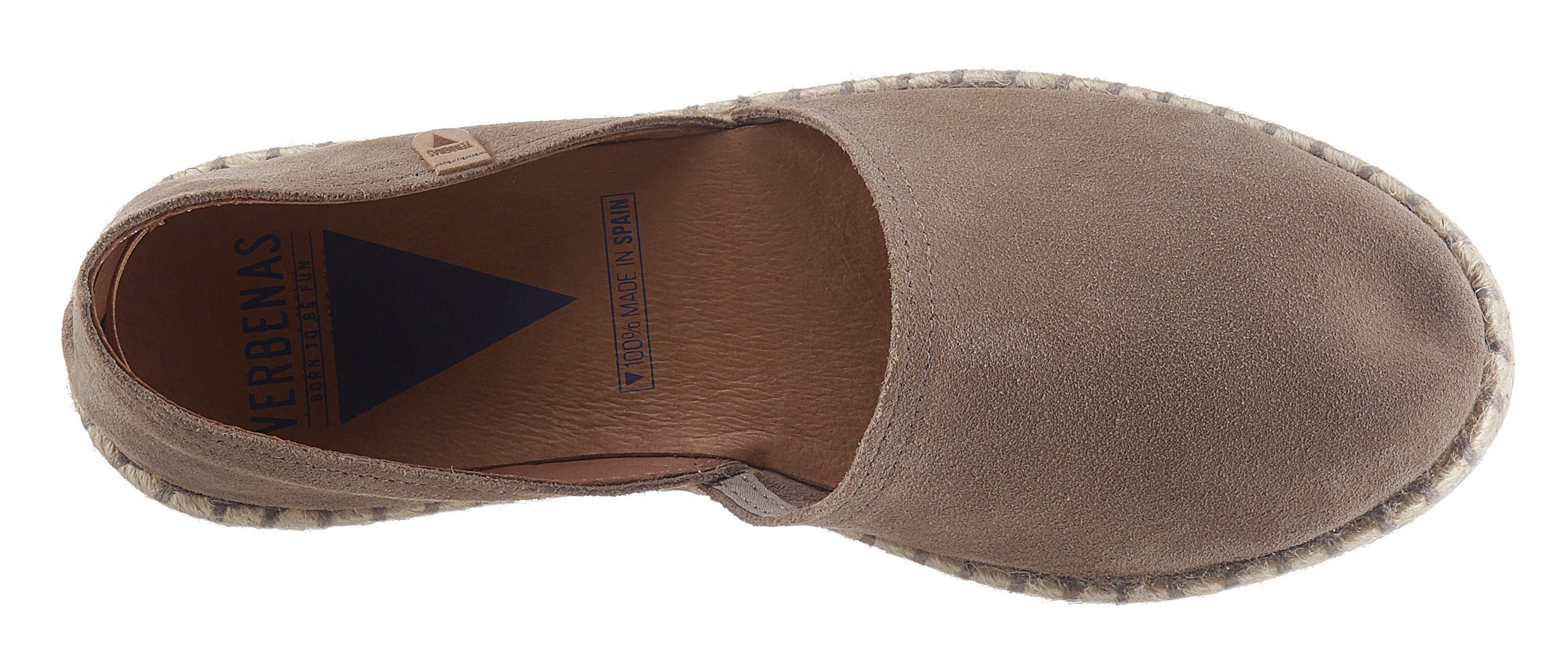 Espadrille hellbraun mit VERBENAS typischem Jute-Rahmen