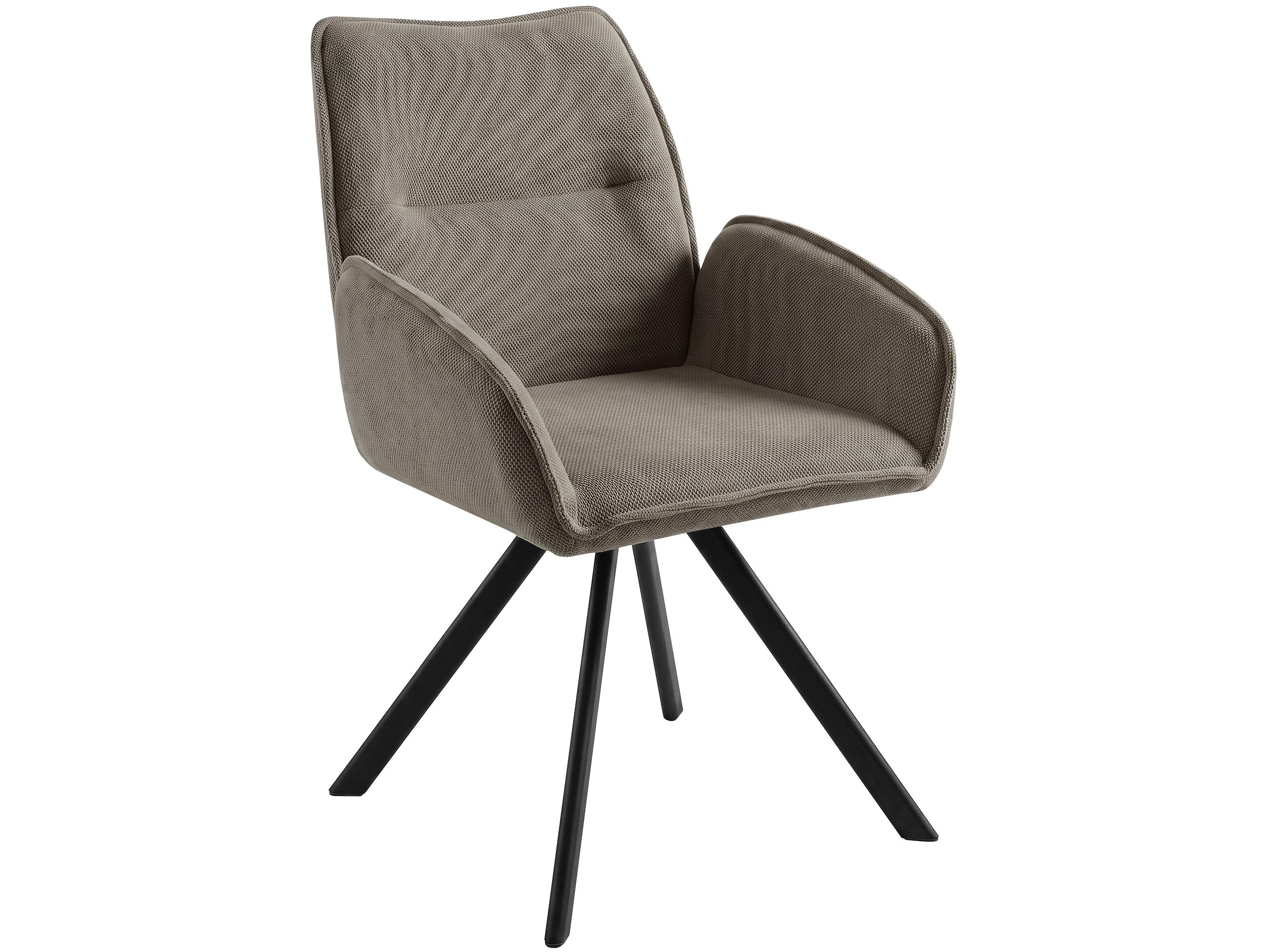 Beautysofa Drehstuhl Zerra Esszimmerstuhl 360° drehbar mit Armlehnen (gepolsterter Esszimmersessel aus Strukturstoff, 1 St), Drehstuhl mit schwarzem Metallgestell