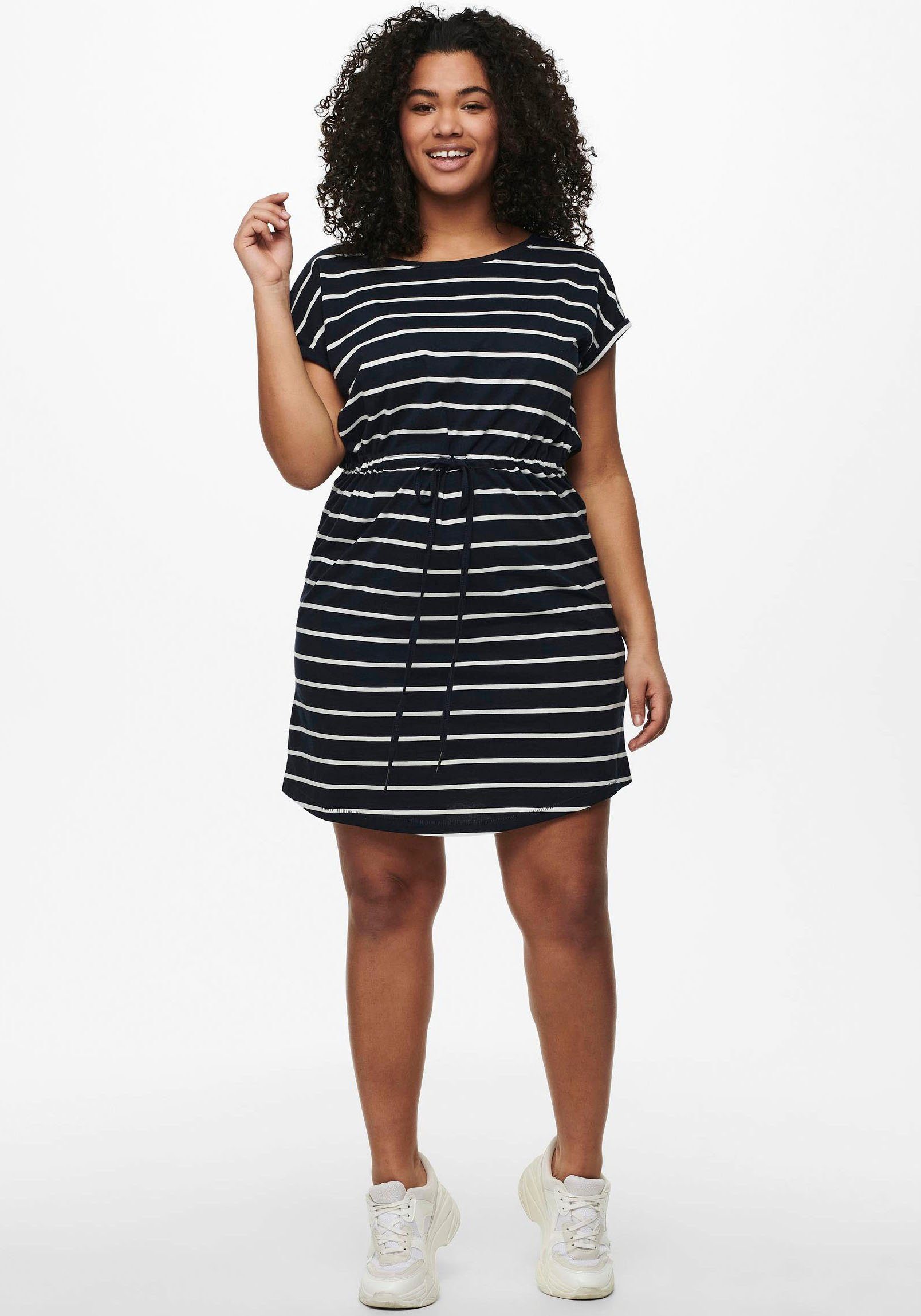 ONLY CARMAKOMA Jerseykleid CARAPRIL STRIPE Bindeband navy-striped mit