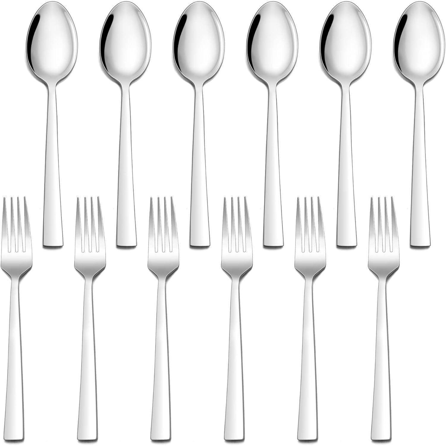 LuxusKollektion Salatbesteck Besteck Set Edelstahl Gabel Löffel Silber Spülmaschinenfest 12 Stück