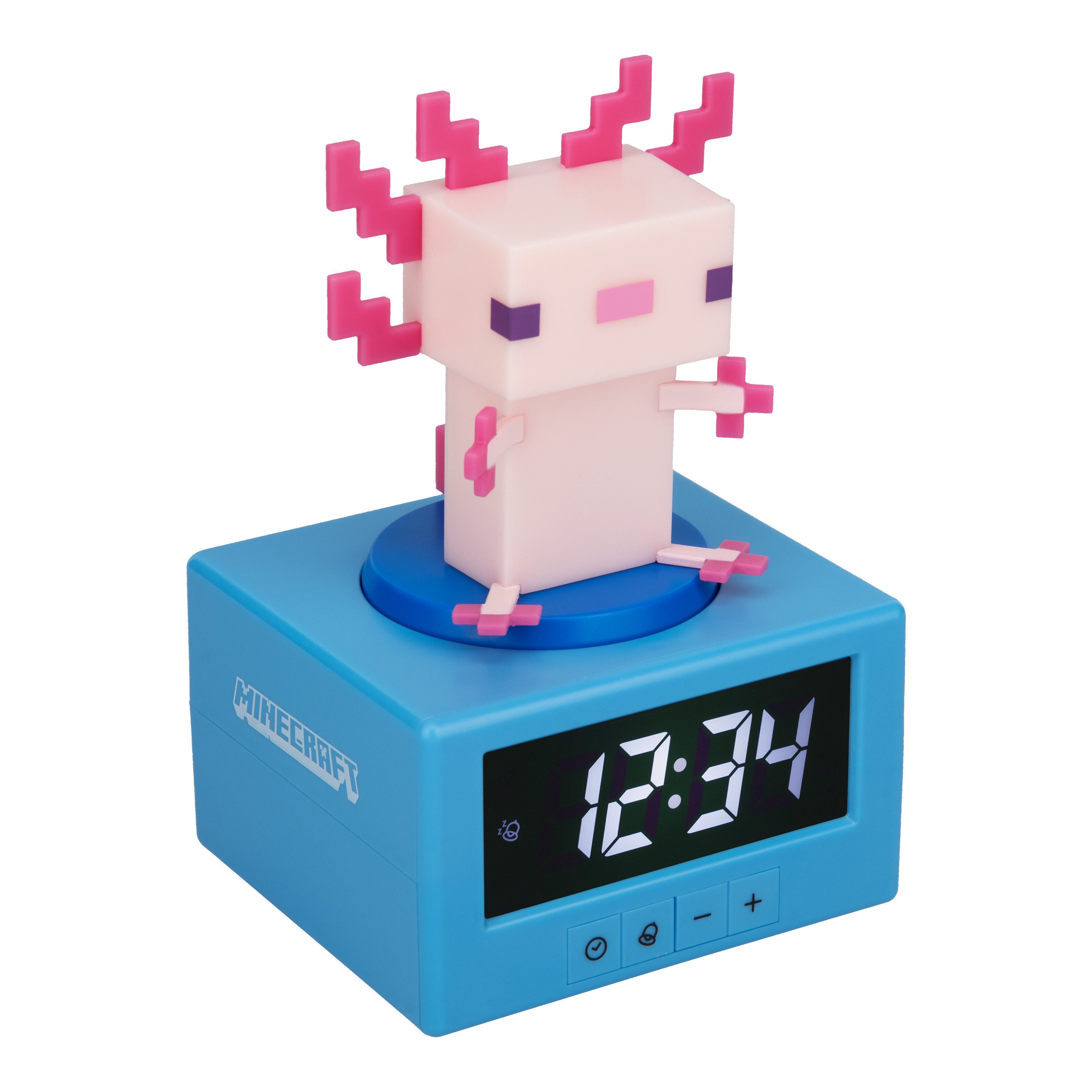 Paladone Kinderwecker Minecraft Axolotl Wecker mit Digitaluhr, Nachtlicht & Snooze-Funktion