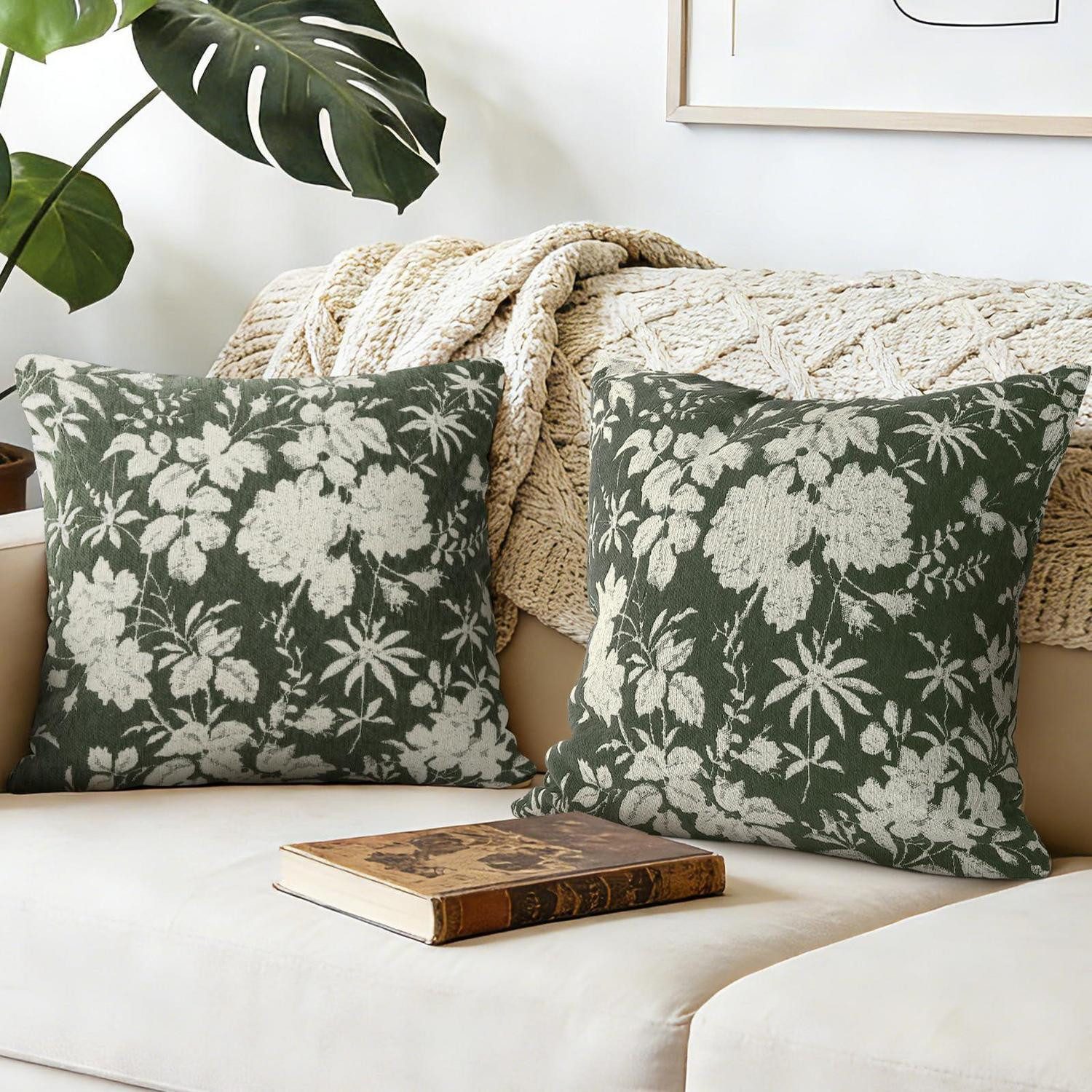 LuxusKollektion Kissenbezüge Kissenbezug 45x45 2er Set Vintage Blumen Jacquard, (2 Stück)