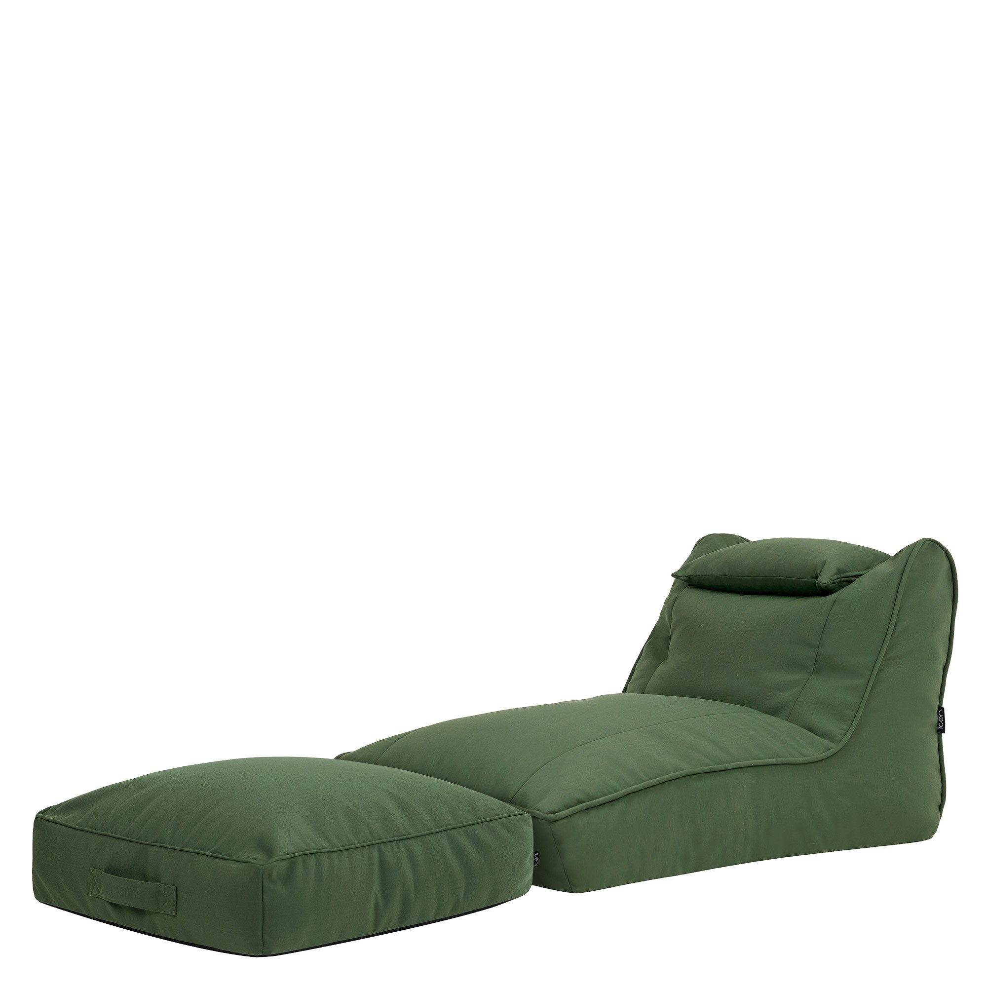 icon Sitzsack Liege aus Olefin „Nova“, mit Bodenkissen (Spar-Set, 1 x Sitzsack, 1 x Hocker), Made in Germany, UV-beständig, wetterfest