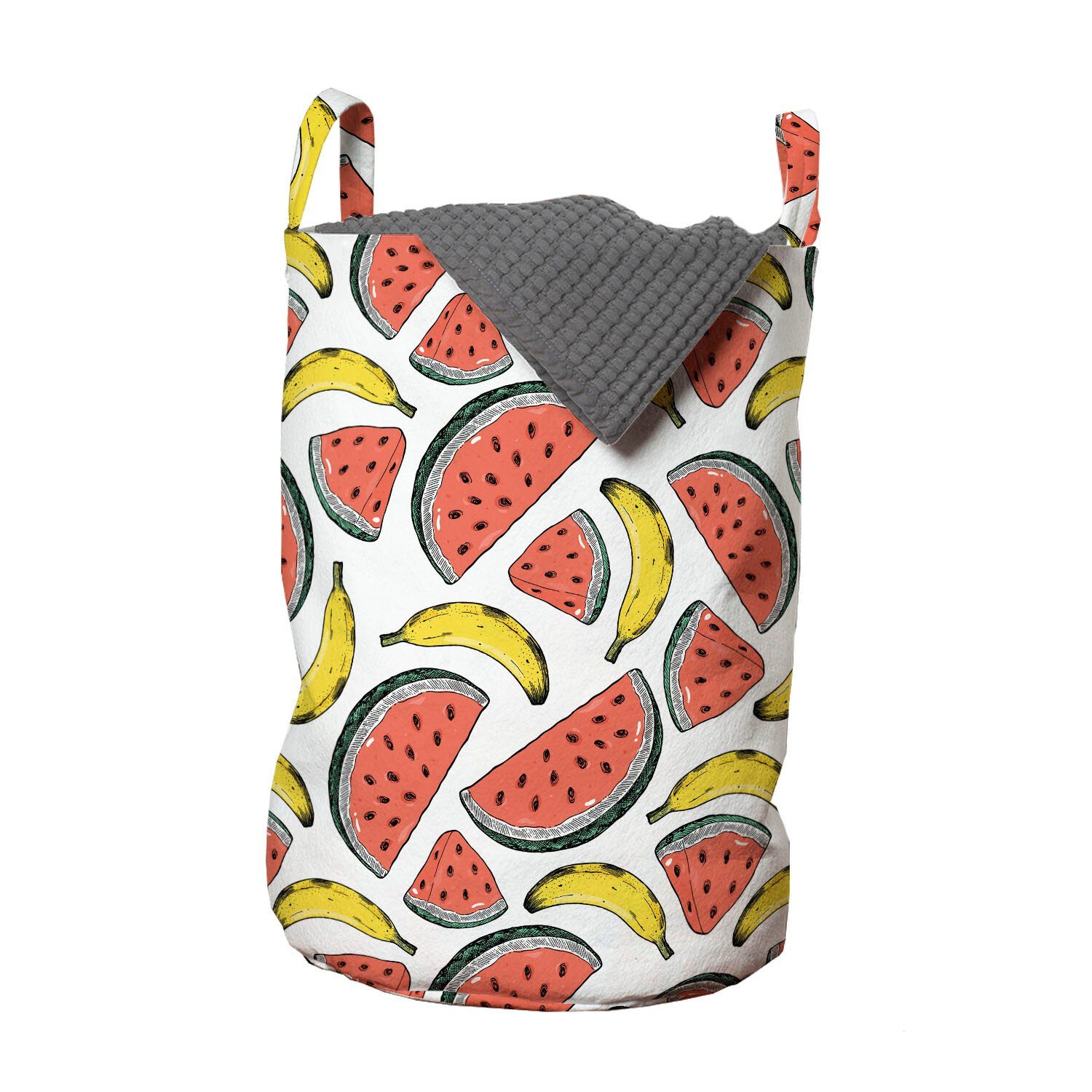 Waschsalons, Wäschekorb Wäschesäckchen Kordelzugverschluss mit Bananen für Früchte Griffen Abakuhaus Wassermelone-Scheiben