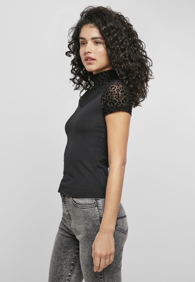 URBAN CLASSICS Rundhalsshirt Ladies Flock Lace Turtleneck Tee Damen T-Shirt günstig online kaufen