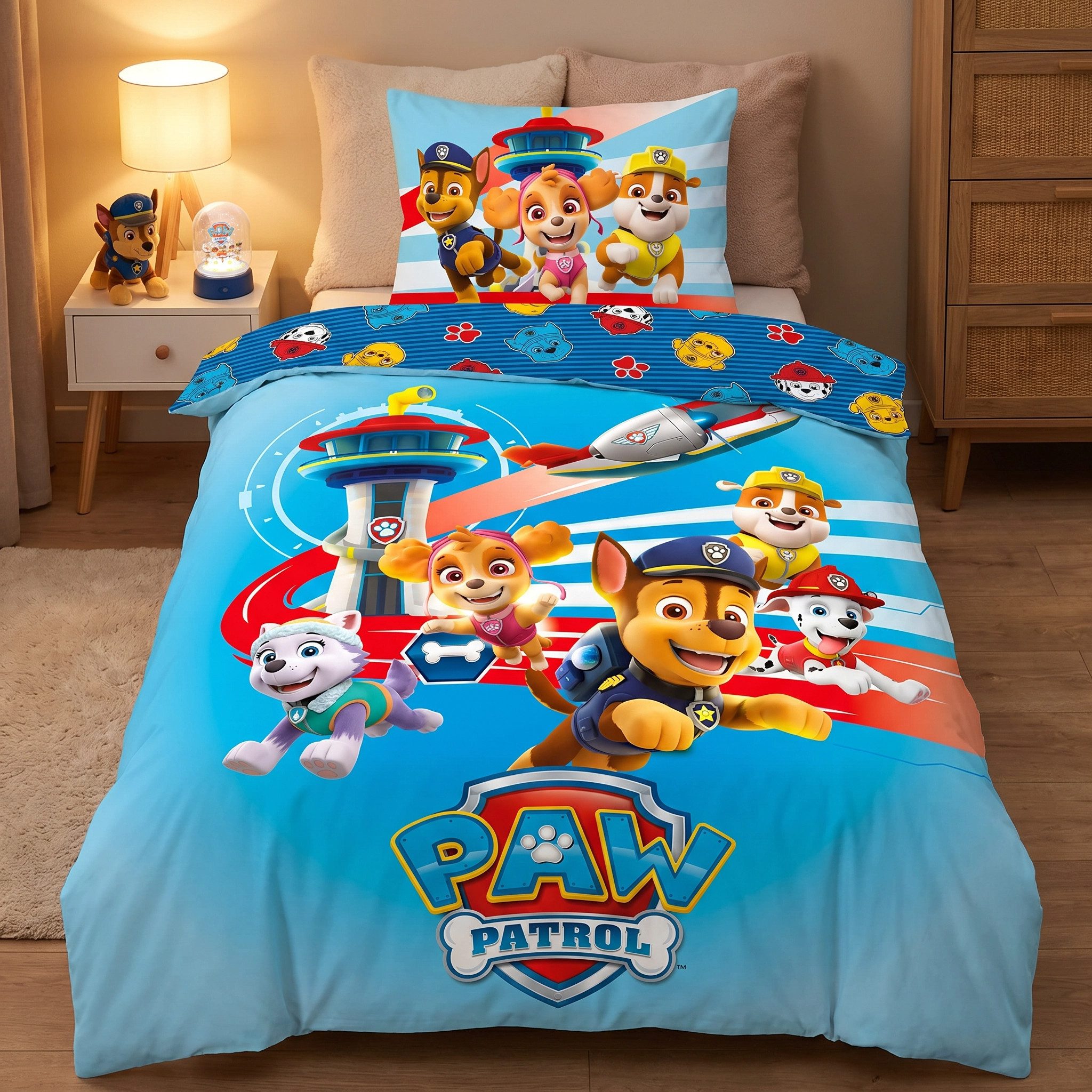 PAW PATROL Bettwäsche Paw Patrol Chase Rubble Marshall Kinder Bettwäsche, PolyCotton, 2 teilig, Deckenbezug: 135-140x200 cm Kissenbezug: 65X65 cm