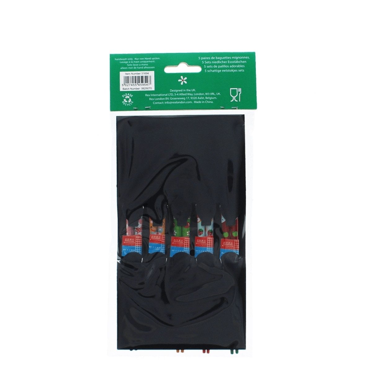 Rex London Essstäbchen Kinder-Essstäbchen aus Bambus mit niedlichen Tiermotiven, 5 Paar