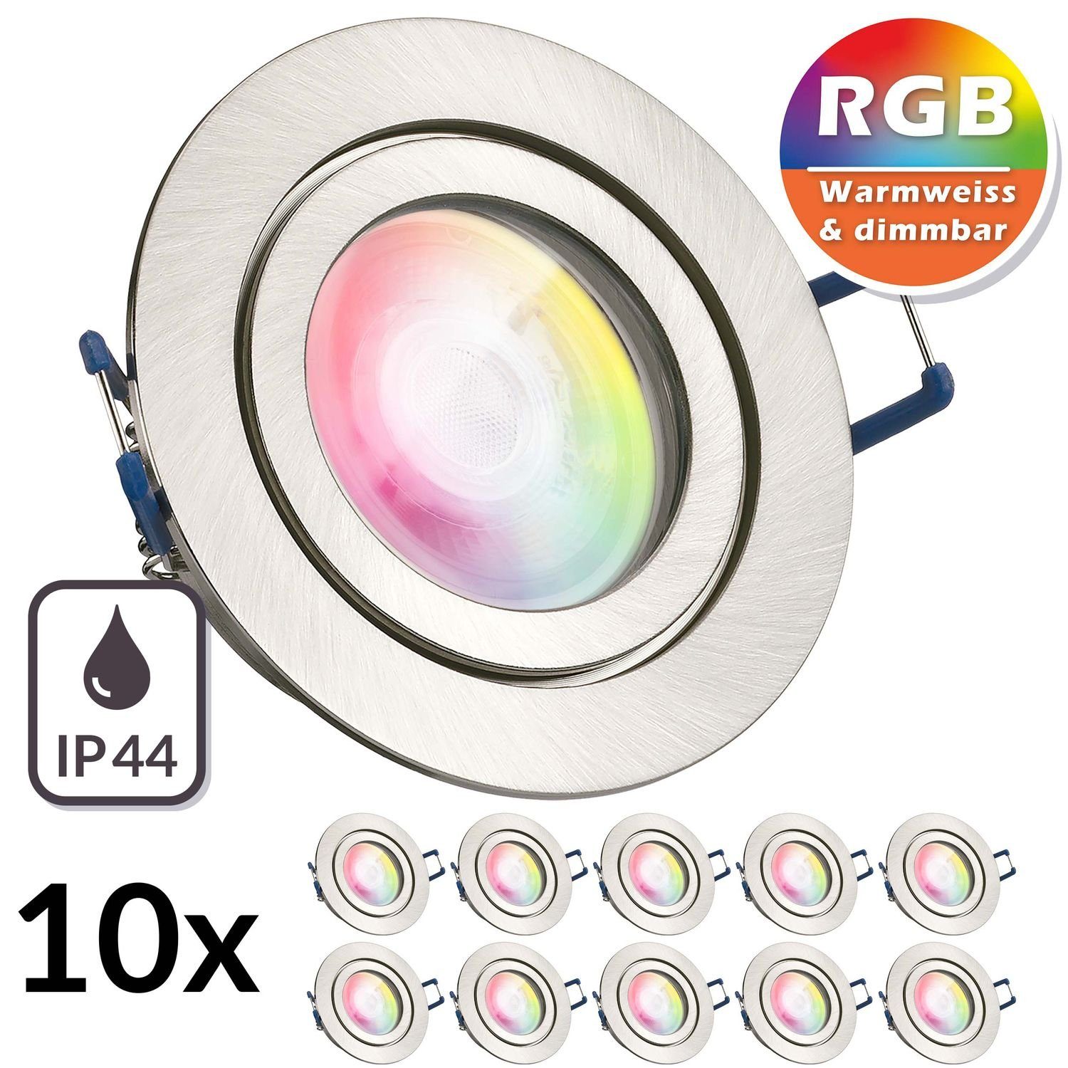 IP44 RGB Set in flach LEDANDO LED m gebürstet Einbaustrahler 10er silber LED Einbaustrahler extra