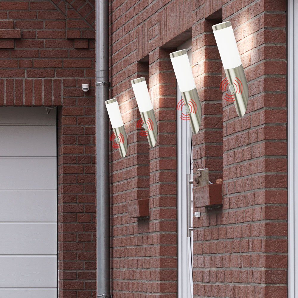 etc-shop Außen-Wandleuchte, Bewegungsmelder im Leuchtmittel Leuchten Warmweiß, Lampen Außen Edelstahl Wand 3x inklusive, Beleuchtung