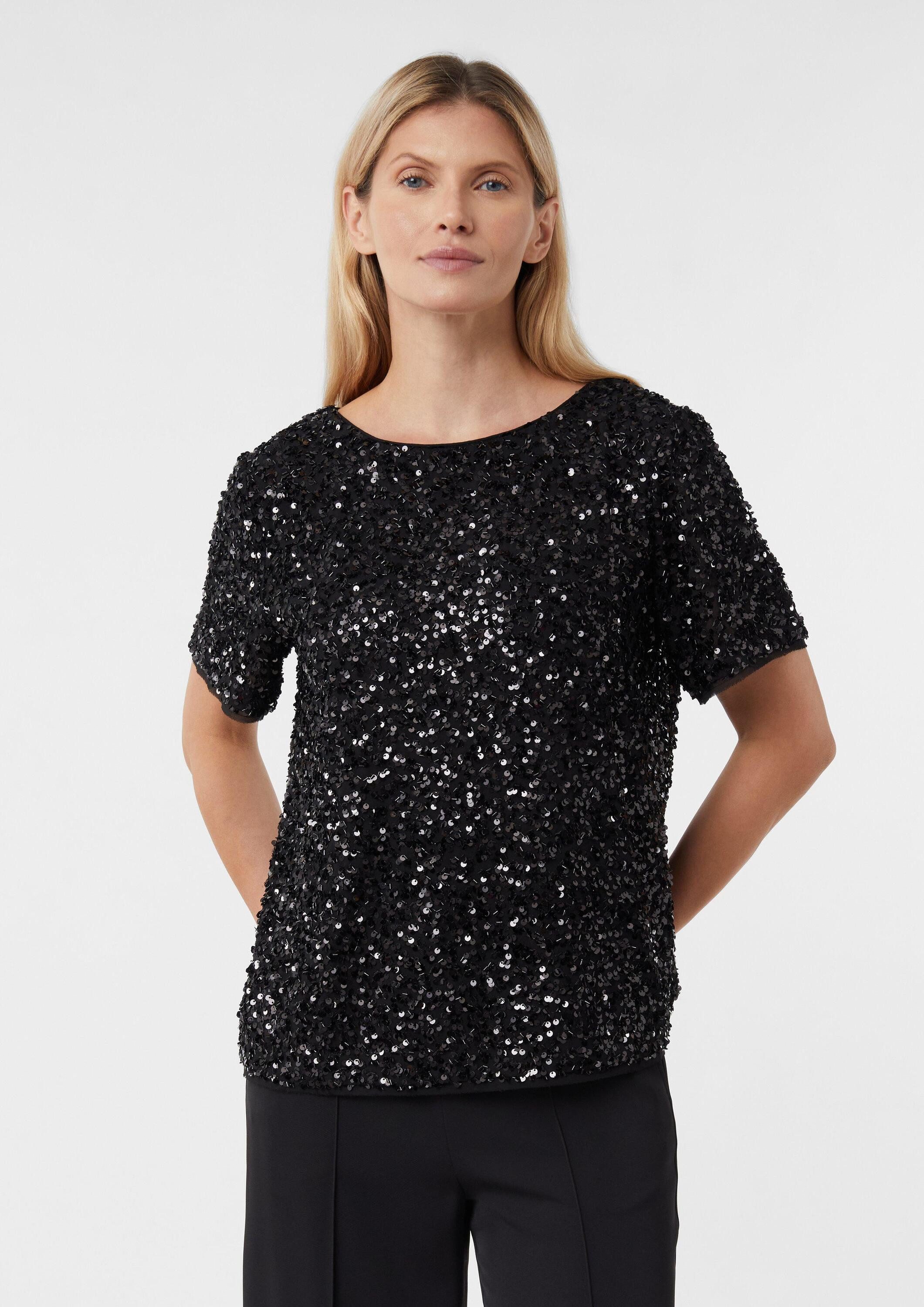 comma Kurzarmbluse Bluse Blusenshirt mit Pailletten günstig online kaufen