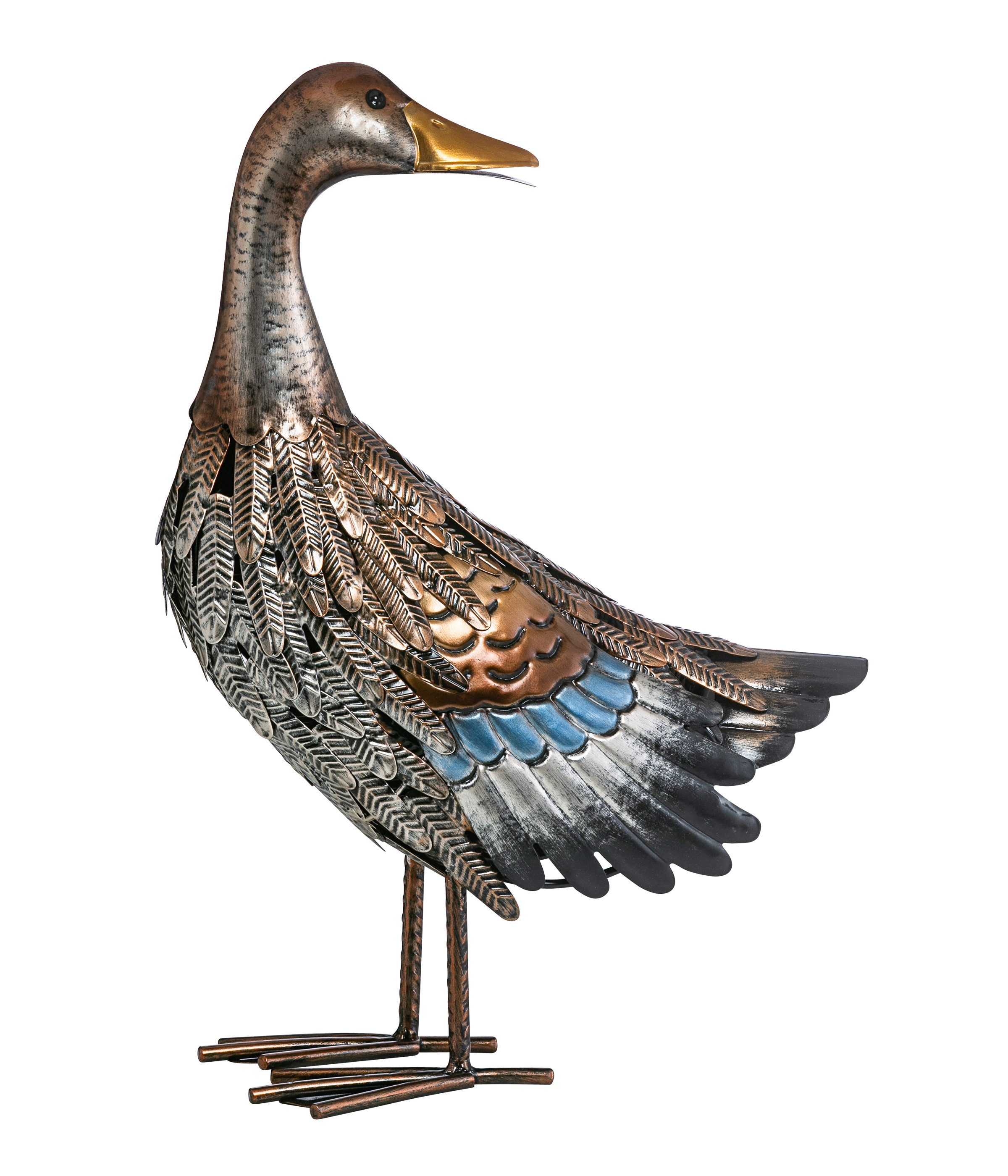 Gartenfigur Ente, Metall, ca. 30 x 44 x 16 cm, silber / braun