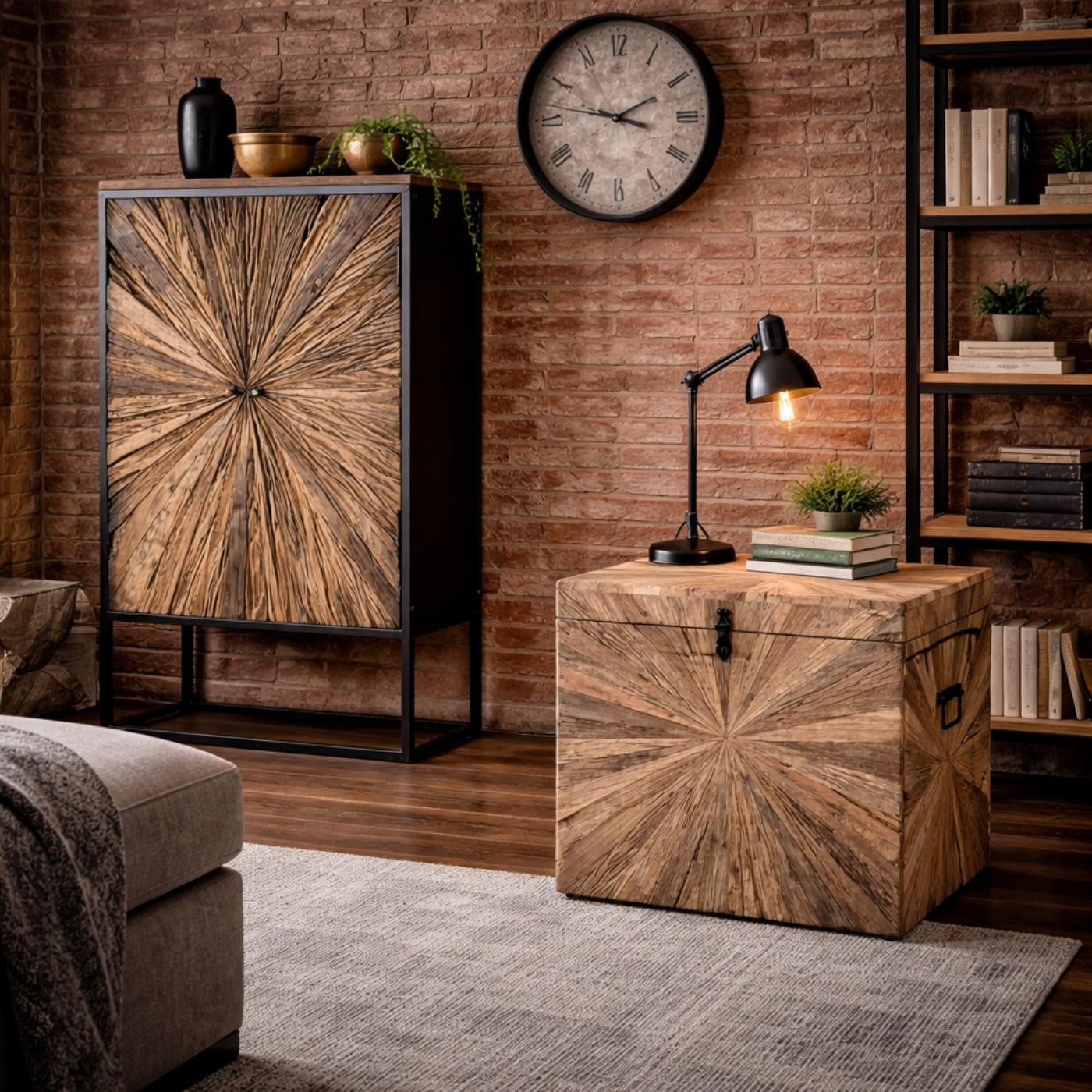 baario Highboard Highboard MERID Altholz, Metall & recyceltes Altholz Stern Design Sonne Handarbeit