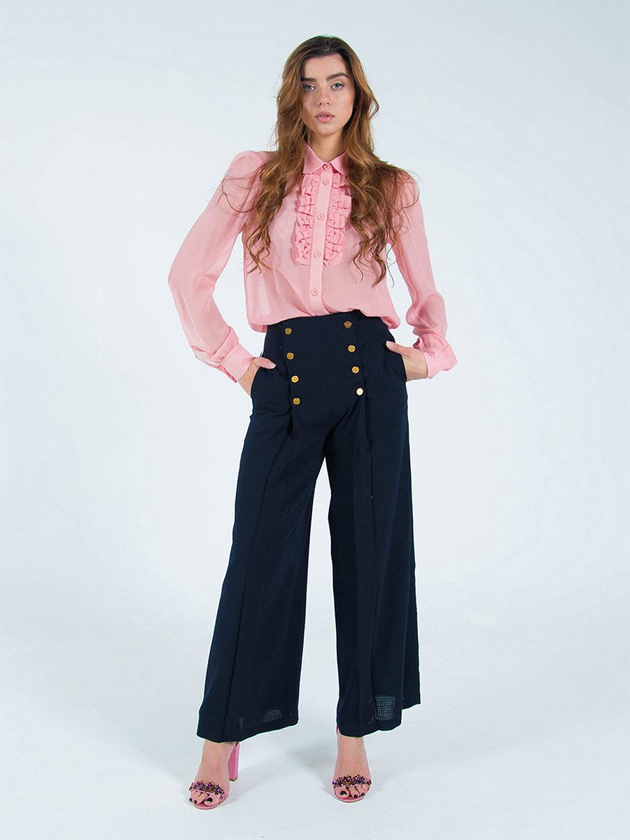 RUA & RUA Marlene-Hose aus Wolle mit weitem Bein in Blau (1-tlg) günstig online kaufen