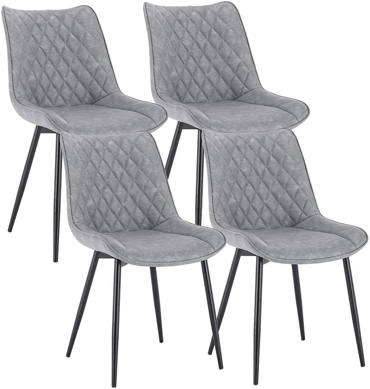 Woltu Esszimmerstuhl (4 St), Polsterstuhl Sessel mit Rückenlehne, Metallbeine Grau