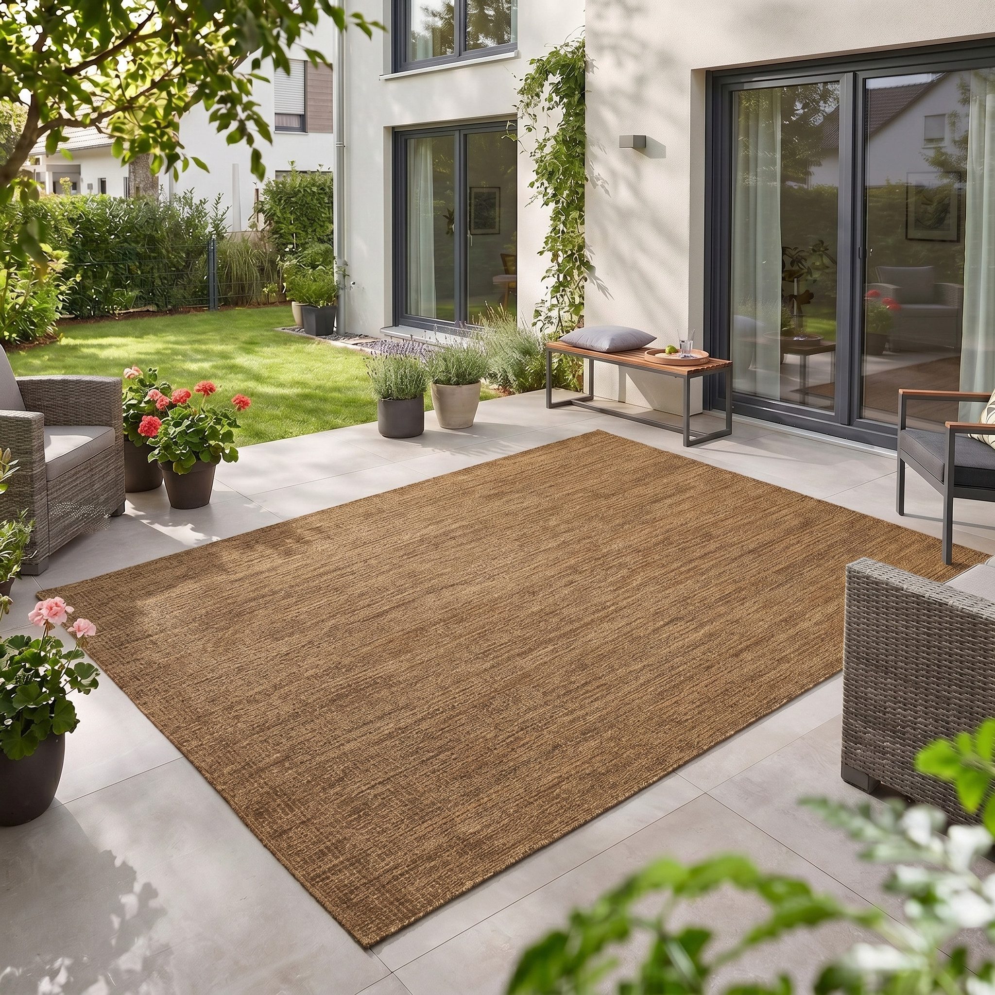 Teppium Teppich Einfarbig, Rechteck, Höhe: 3 mm, Teppich Wetterfest Waschbar Balkon, Garten, Terrasse und Küchenteppich