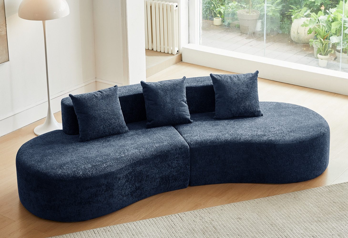 LVHOM Loungesofa Dreisitzer-Sofa, geschwungenes Design, reich gepolstert, Inklusive drei Zierkissen, die abgerundete Form verhindert Stöße und Anstoßen, belastbar bis ca. 450 kg, komprimiertes Sofa, ideal für Wohnzimmer, Apartment und Homeoffices