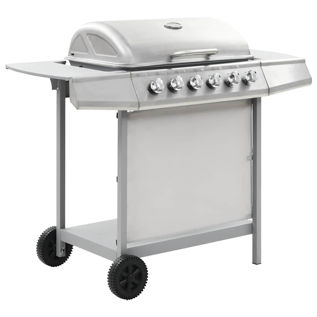 vidaXL Gasgrill Gasgrill mit 6 Flammen Edelstahl Silbern