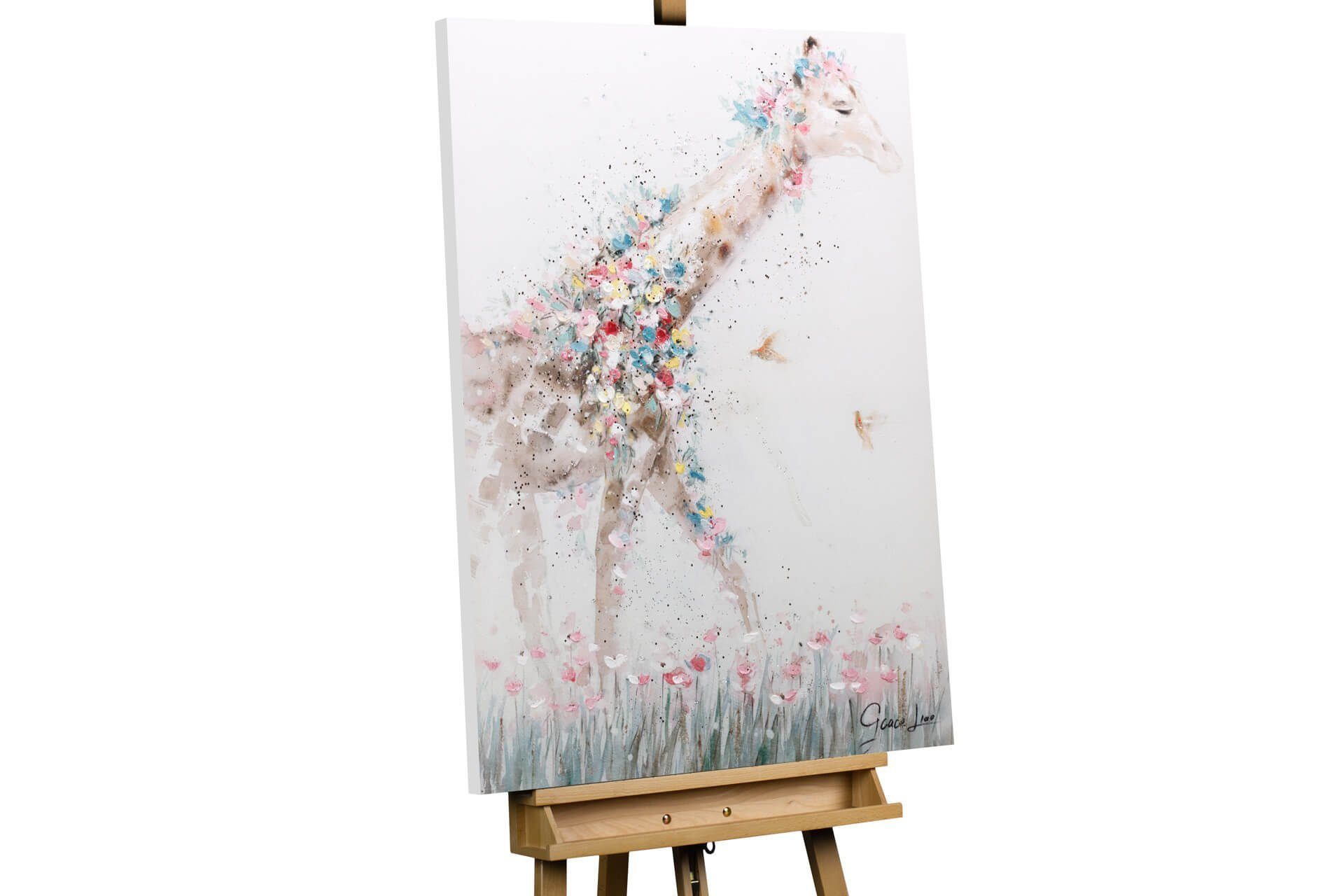 KUNSTLOFT Gemälde Giraffe Princess 75x100 cm, Leinwandbild 100% HANDGEMALT Wandbild Wohnzimmer