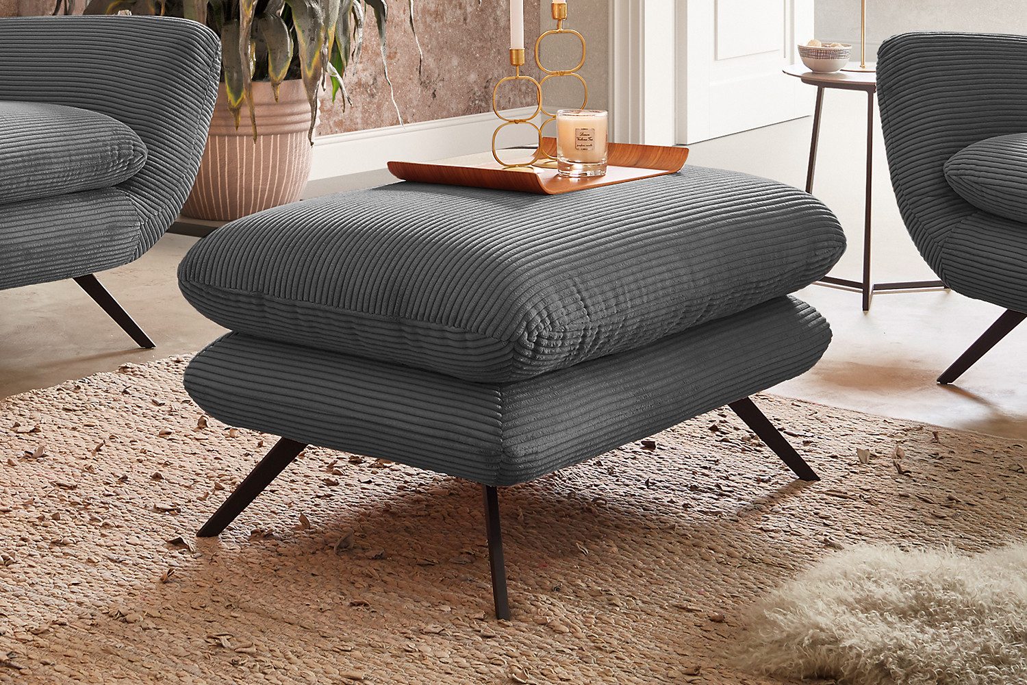 KAWOLA Hocker CHARME, Hockerbank Cord, verschiedene Breiten und verschiedene Farben