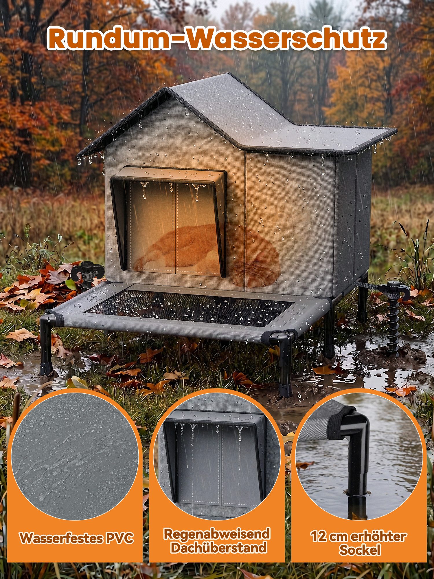 Rywell Tierbett Tierbetten & Katzen Bettchen Weiche für Katzen und kleine Hunde, Material Außen: 900D Oxford-Gewebe mit PVC-Beschichtung – wasserdicht, reißfest – Bild 3 von 5