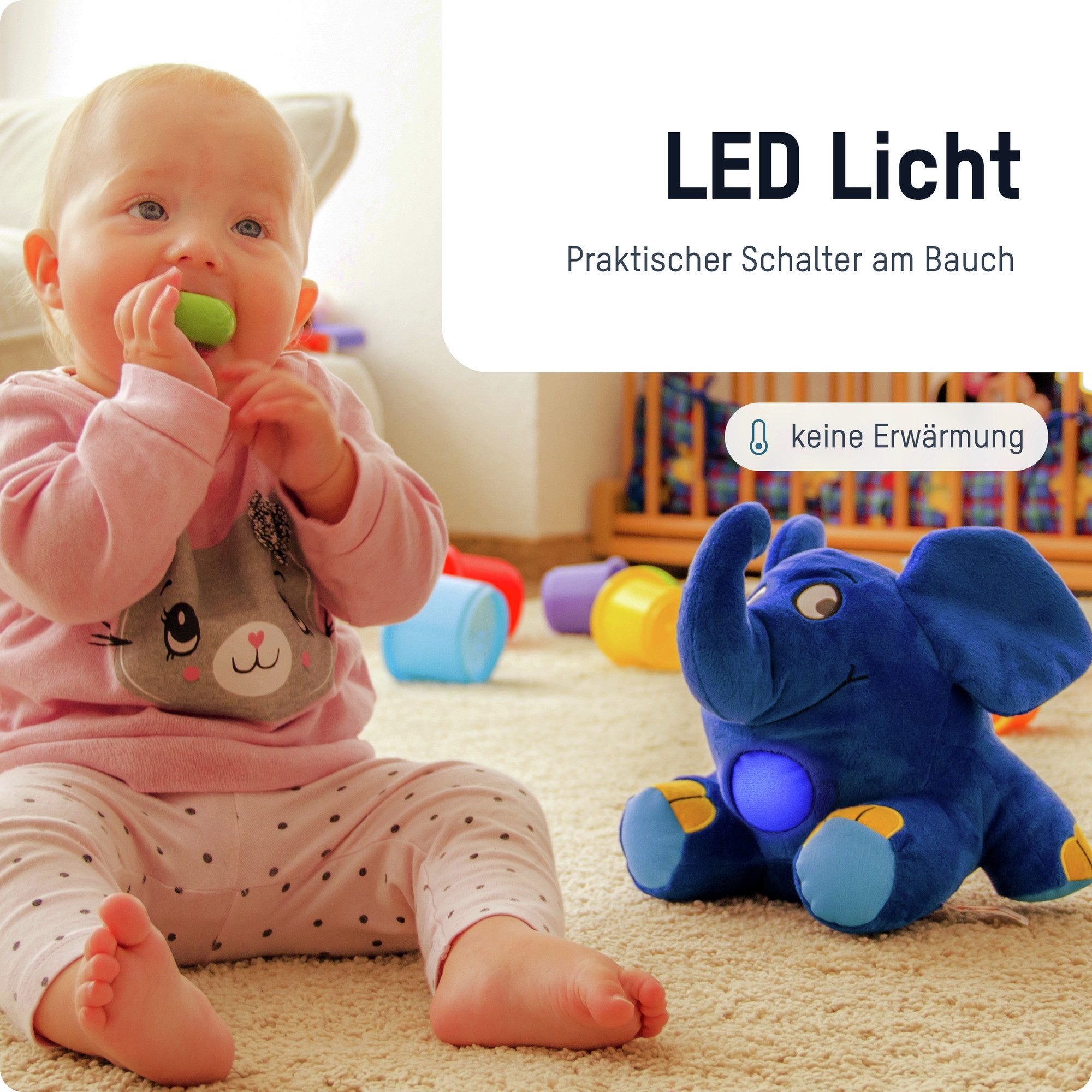 ANSMANN AG LED Nachtlicht LED Nachtlicht Elefant Kuscheltier inkl. Batterien & Musik Funktion – Bild 4 von 5