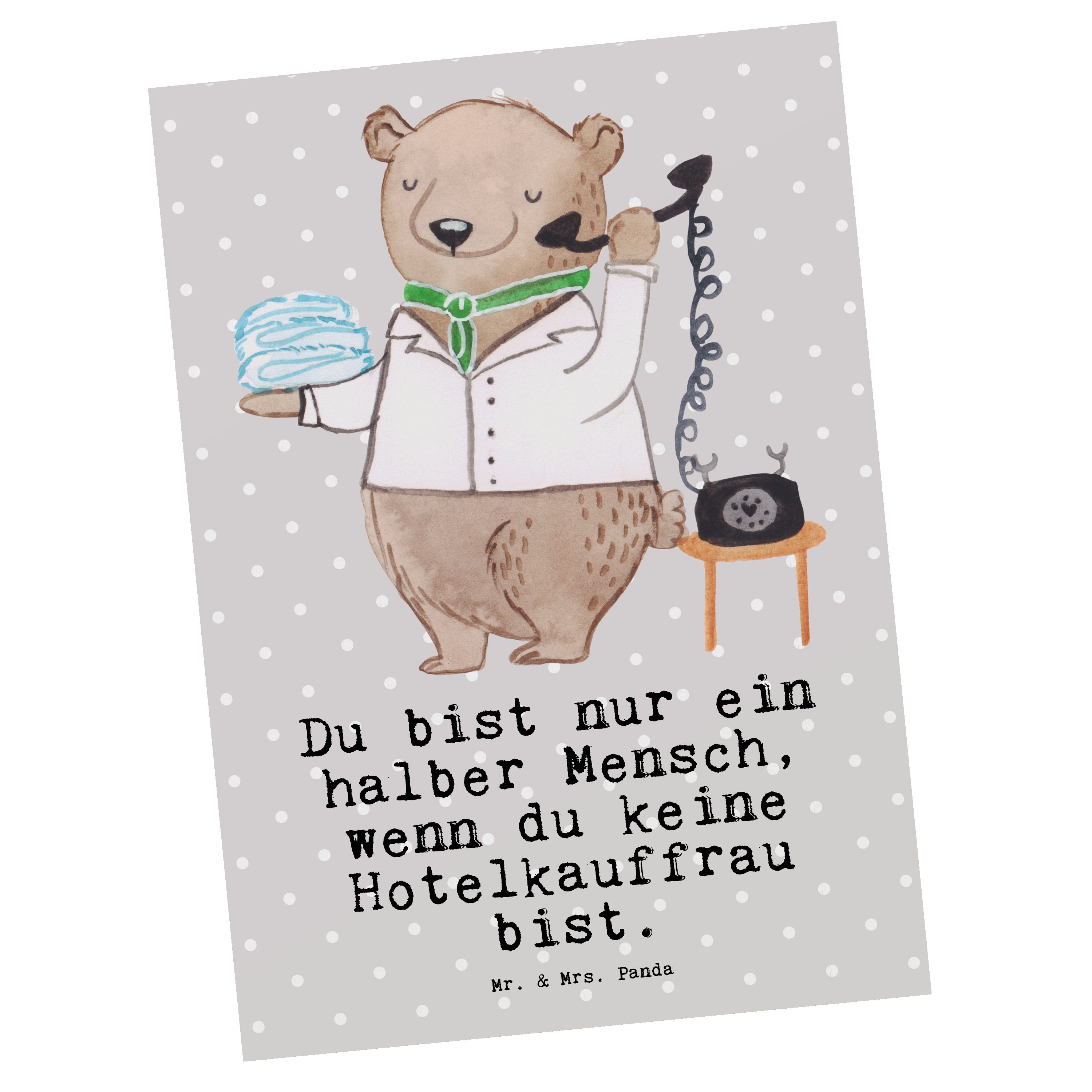 Mr. & Mrs. Panda Postkarte Grau Pastell Herz - Geschenk, Dankeschö Jubiläum, mit - Hotelkauffrau