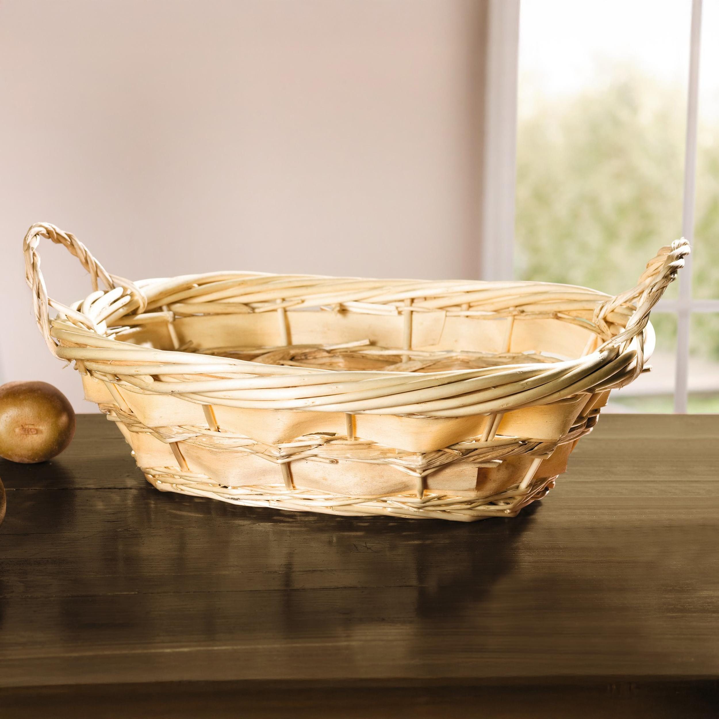 Flechtkorb Obstkorb Weide Holzspan Schilfstroh 38x31x12cm