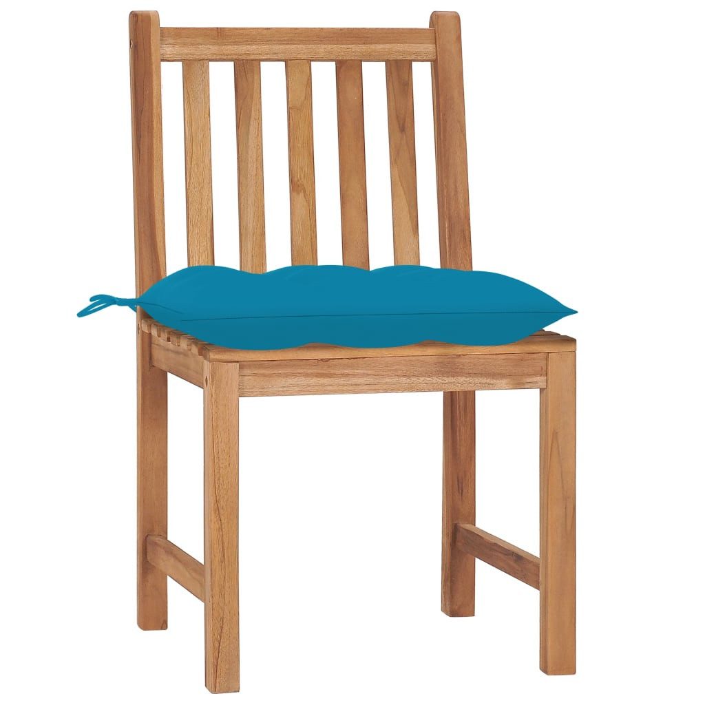 furnicato Gartenstuhl Robuste Gartenstühle aus Naturholz 50x53x90 cm mit hellblauen Kissen (2 St), Witterungsbeständige Sitzgruppe mit Belastbarkeit bis 110 kg pro Sitz