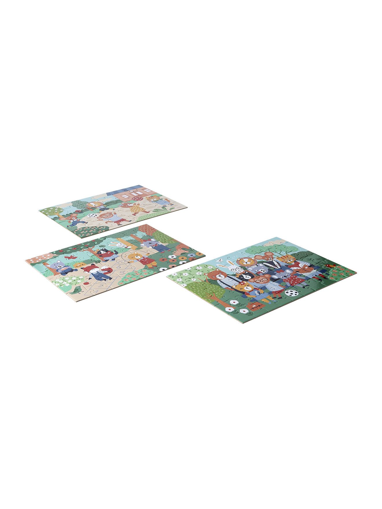 vertbaudet Puzzle 3er-Set Kinder Puzzles HAPPY ANIMALS, 36-60 Teile, Puzzleteile