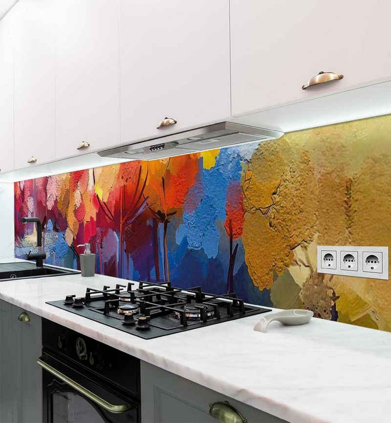 MyMaxxi Dekorationsfolie Küchenrückwand bunter Wald Malerei selbstklebend Spritzschutz Folie