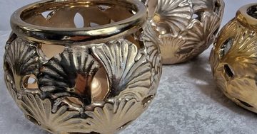 formano Windlicht Formano Vintage Windlicht Teelichthalter Ginkgo Gold und Silber (1 Stück), aus traditioneller Handarbeit