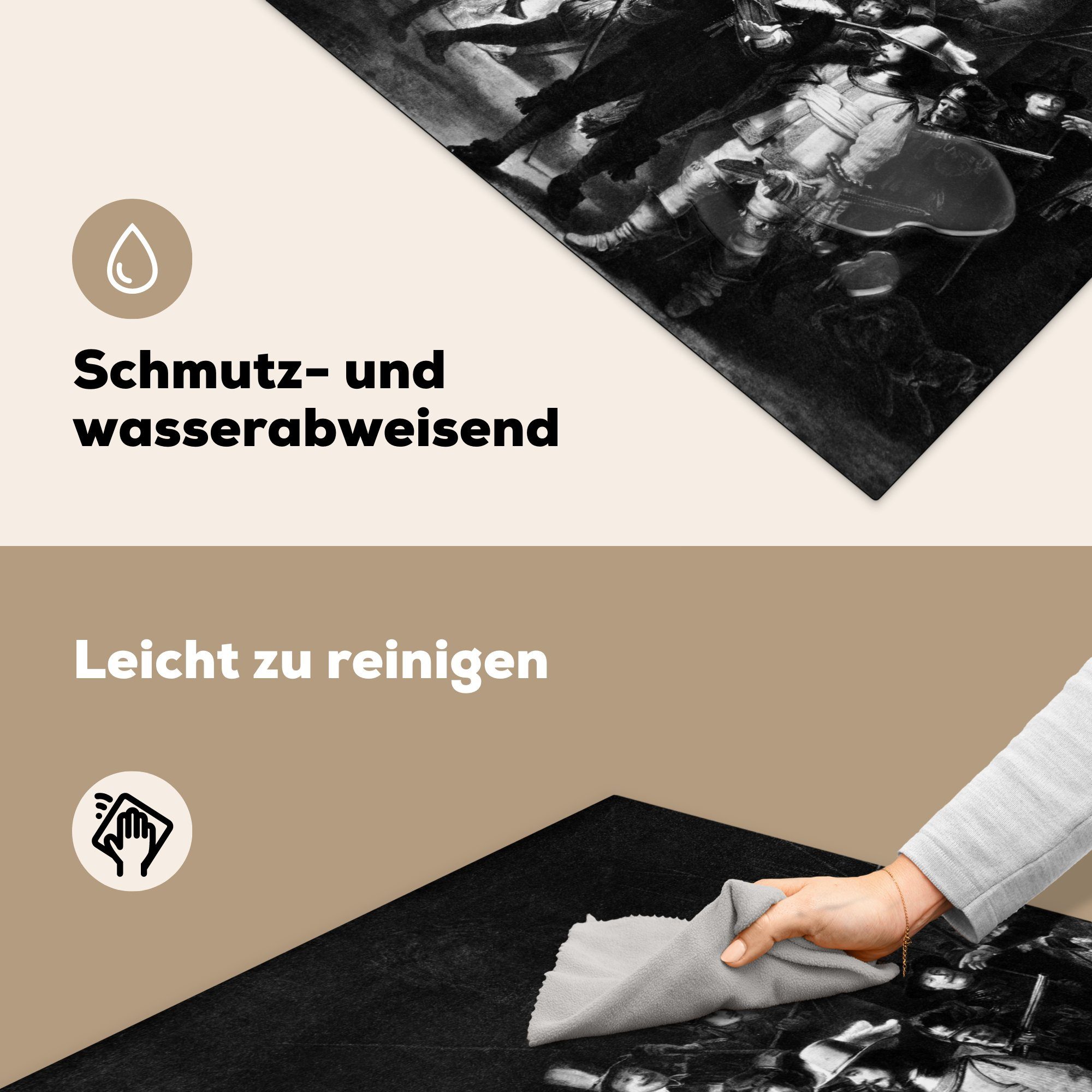 Herdblende-/Abdeckplatte von Weiß Die - Vinyl, Schwarz Gemälde Ceranfeldabdeckung, und cm, Nachtwache (1 MuchoWow Arbeitsplatte 78x78 tlg), Rembrandt küche für van in Rijn,