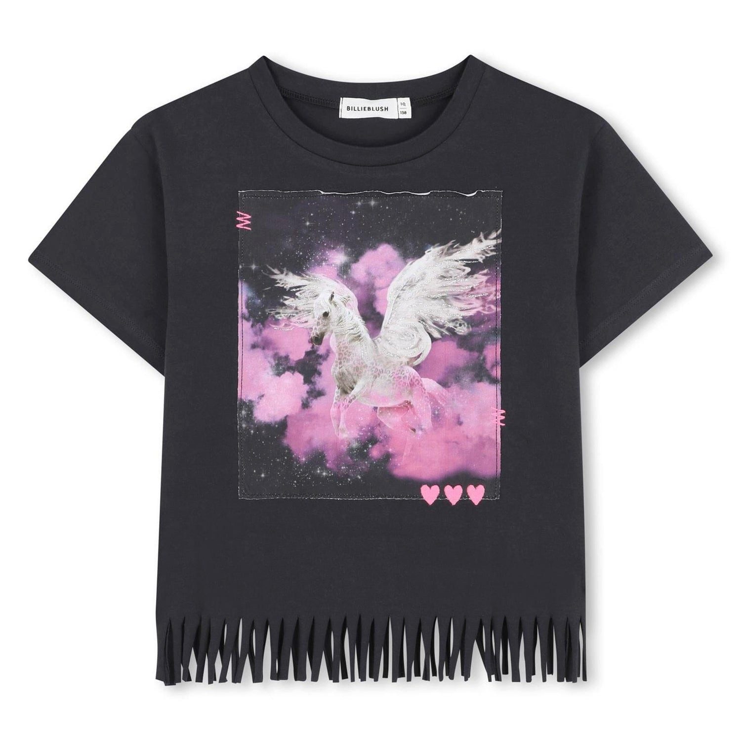T-Shirt BILLIEBLUSH – T-Shirt mit Pegasus-Print & Fransen, dunkelgrau