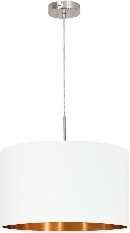 EGLO Hängeleuchte PASTERI, Leuchtmittel wechselbar, ohne Leuchtmittel, weiß  / Ø38 x H110 cm / exkl. 1 x E27 (je max. 60W) / Lampe aus Stoff,  Durchmesser: ca. 38 cm