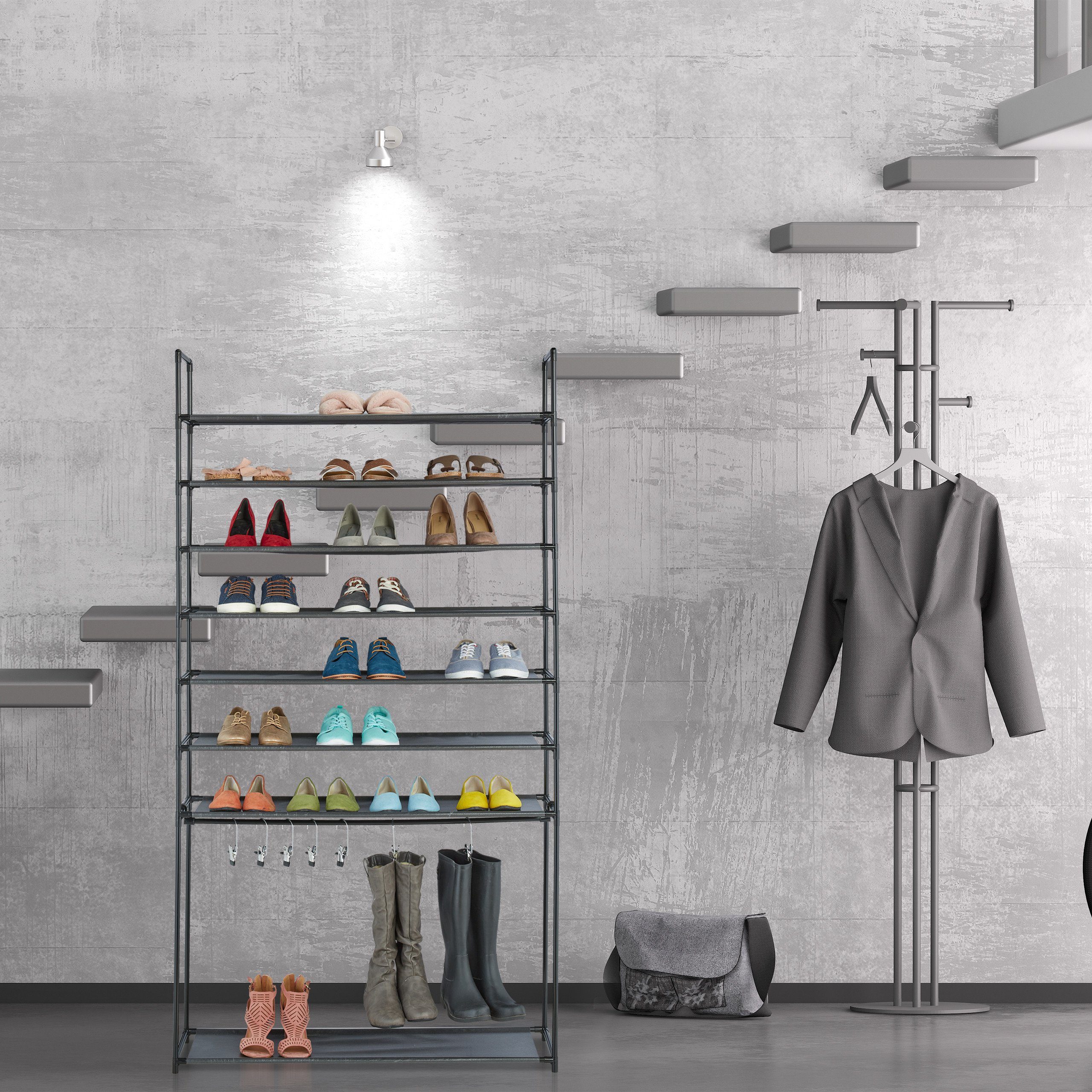 relaxdays Schuhregal mit Stiefelfach, schwarz günstig online kaufen