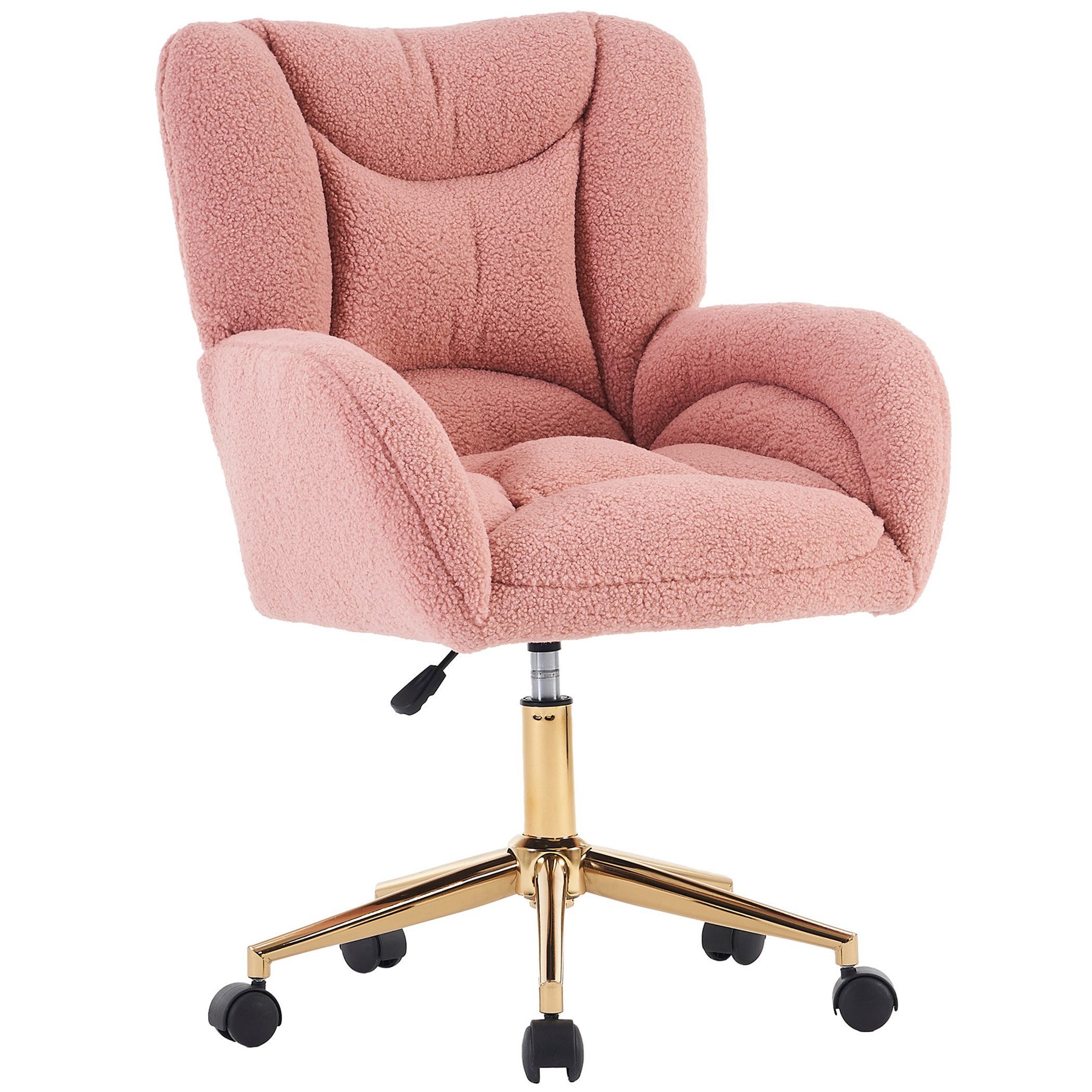 SeedWave Drehstuhl mit Rollen, Homeoffice Stuhl Höhenverstellbarer Sessel mit Kreuzfüßen, Teddy Schreibtischstuhl mit Metallbasis und Steppdesign