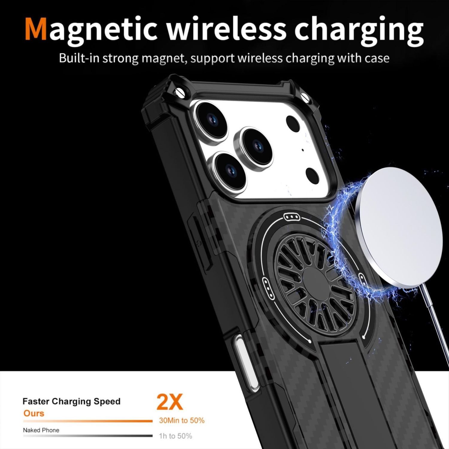 Wigento Handyhülle Für Apple iPhone 17 Pro Camouflage MagSafe Kickstand Hülle Schwarz, Camouflage MagSafe Hülle mit 360 Grad Kickstand