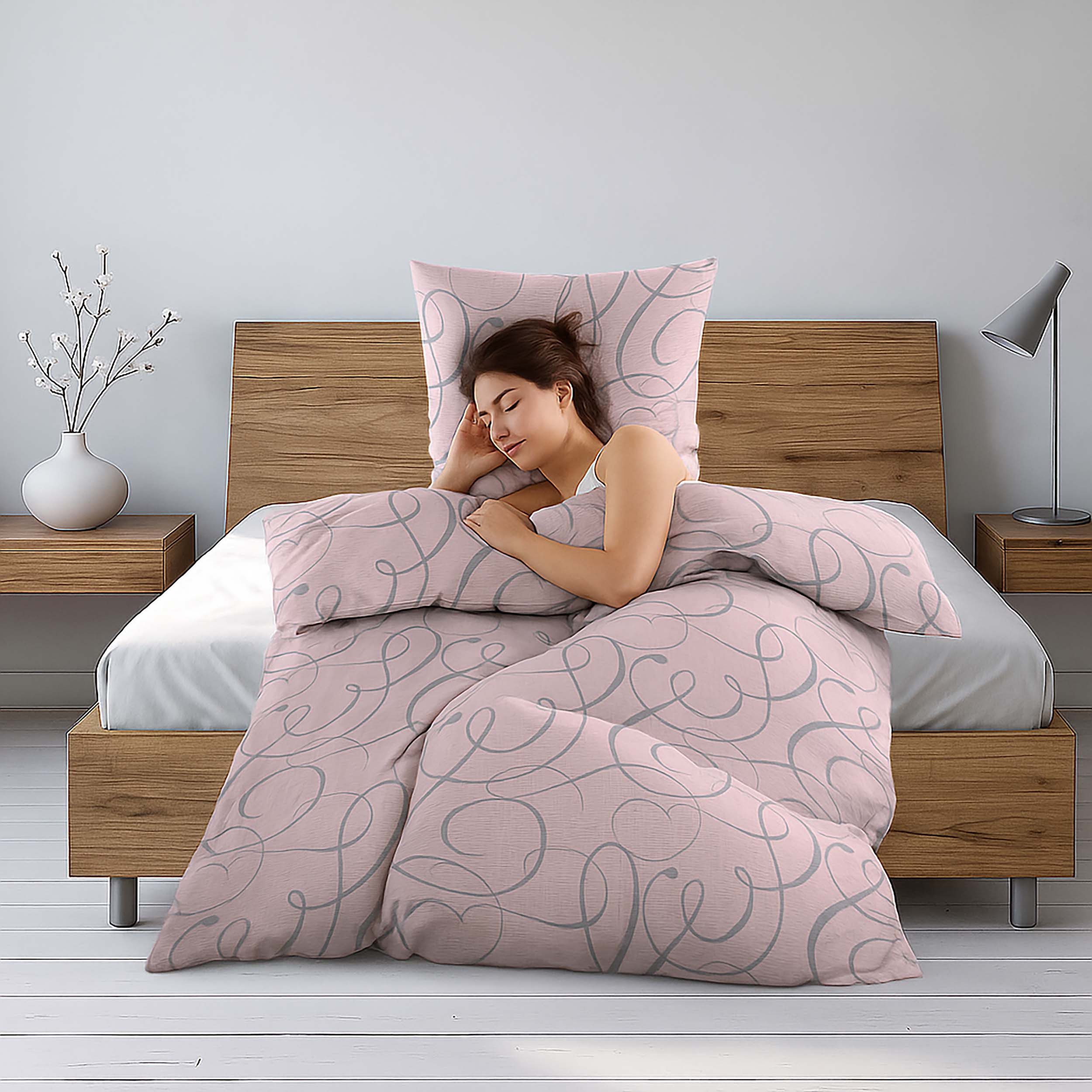 Casa Colori Bettwäsche Romantische Seersucker Bettwäsche in Rosa Peach mit günstig online kaufen